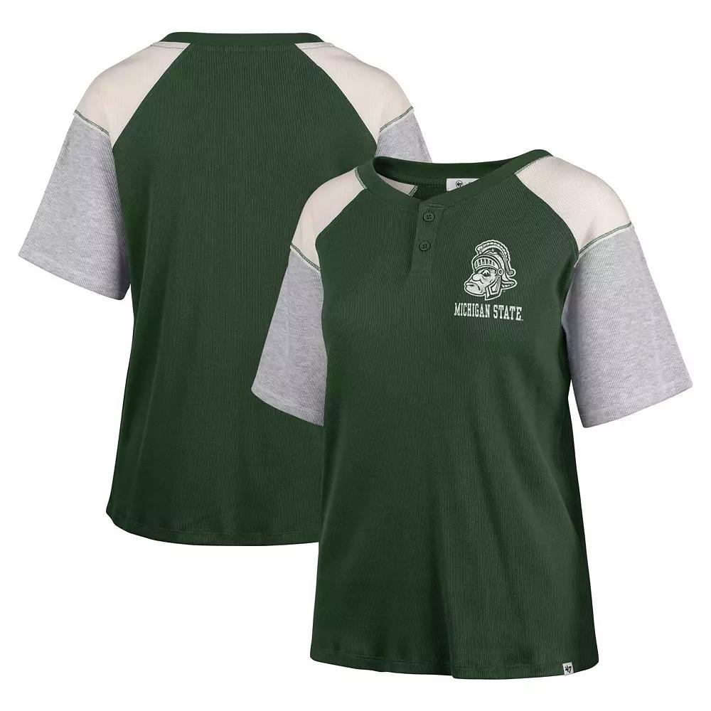 Women's '47 Green Michigan State Spartans Underline Harvey Colorblock Raglan Henley T-Shirt,  Product Image