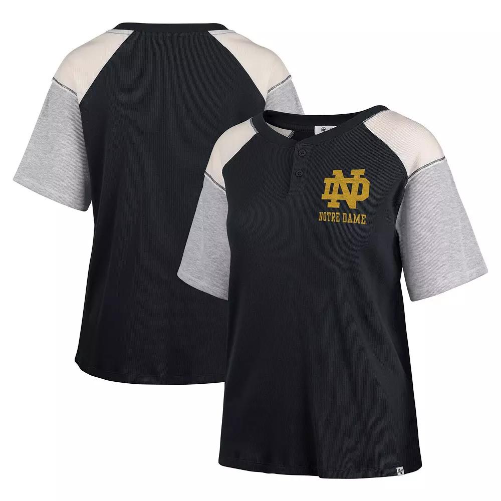 Women's '47 Black Notre Dame Fighting Irish Underline Harvey Colorblock Raglan Henley T-Shirt,  Product Image