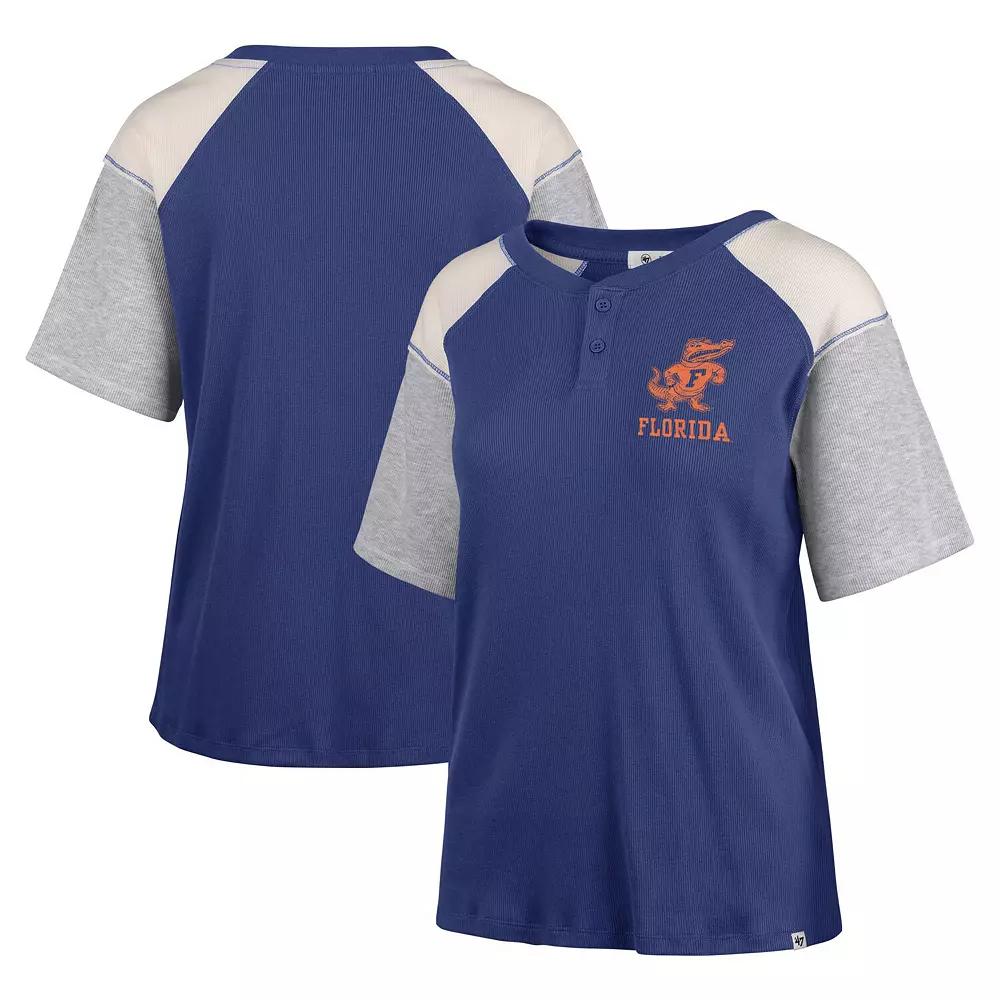 Women's '47 Royal Florida Gators Underline Harvey Colorblock Raglan Henley T-Shirt,  Product Image