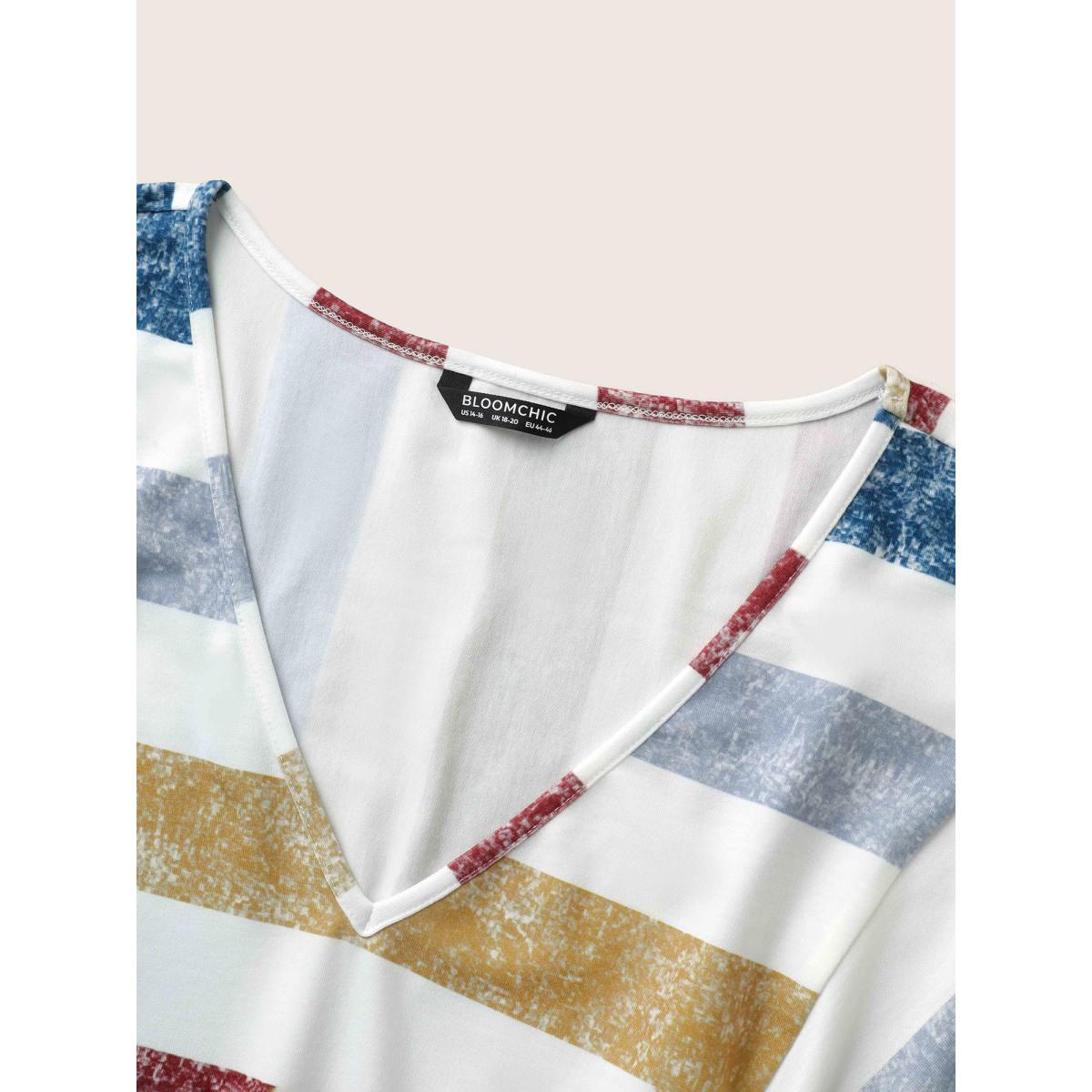 Plus Size Color Striped Pocket Batwing Sleeve Dress Multicolor Women Casual Non V-neck Short sleeve Curvy Midi Dress BloomChic 18-20/2X Product Image