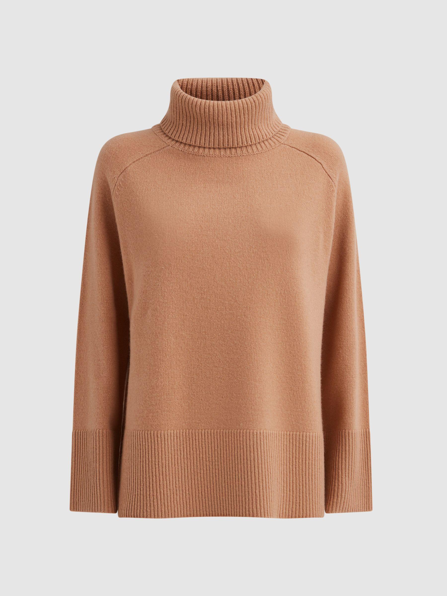 Relaxed Wool-Cashmere Blend Roll Neck Jumper in Camel Product Image
