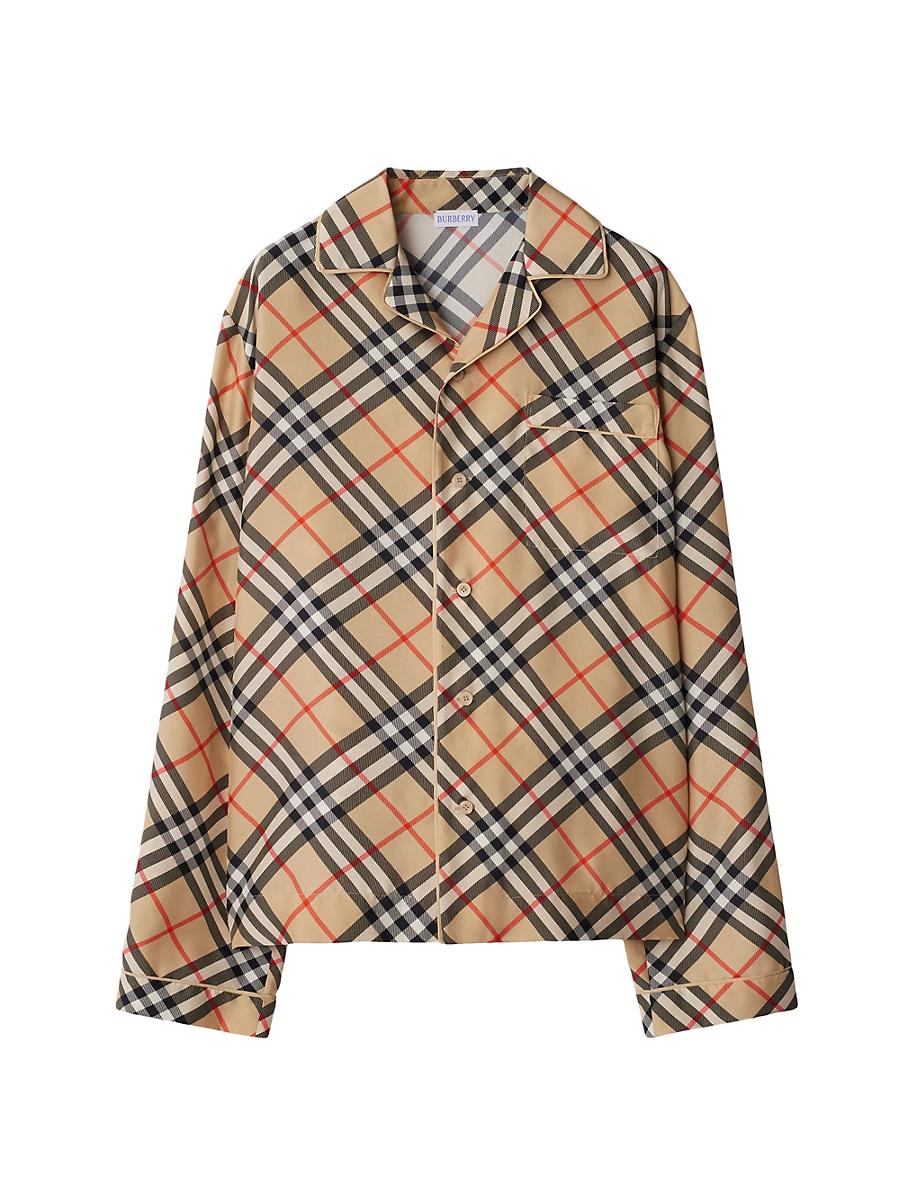 Womens Check Silk Long-Sleeve Blouse Product Image