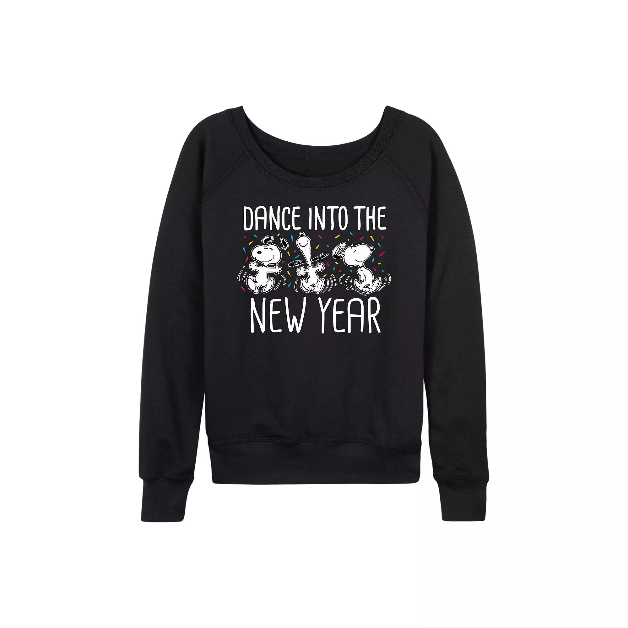 Women's Peanuts Snoopy Dance Into The New Year French Terry Long Sleeve Tee,  Product Image
