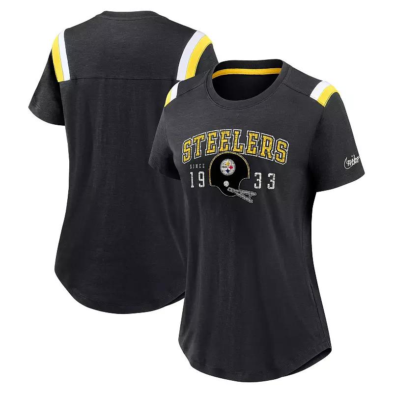 Women's Nike Heather Black Pittsburgh Steelers Historic Slub Fashion T-Shirt,  Product Image