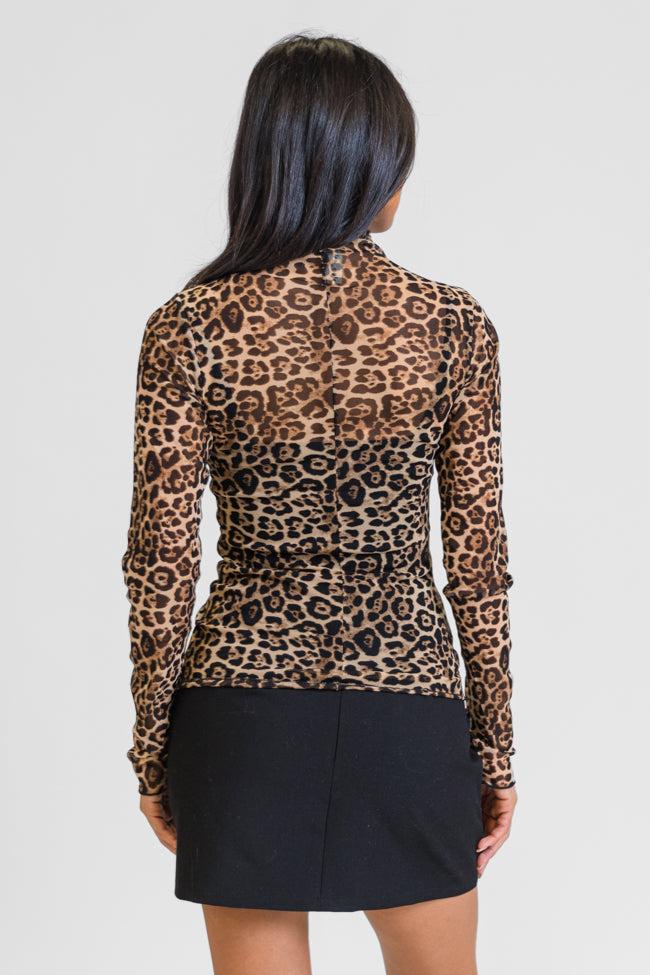 Never Stray Leopard Sheer Mock Neck Top FINAL SALE Product Image
