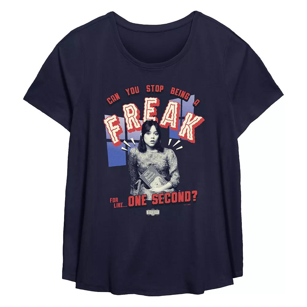 Plus Size Beetlejuice 2 Astrid Can You Stop Being A Freak For Like One Second Flowy Graphic Tee, Women's, Size: 0X, Blue Product Image