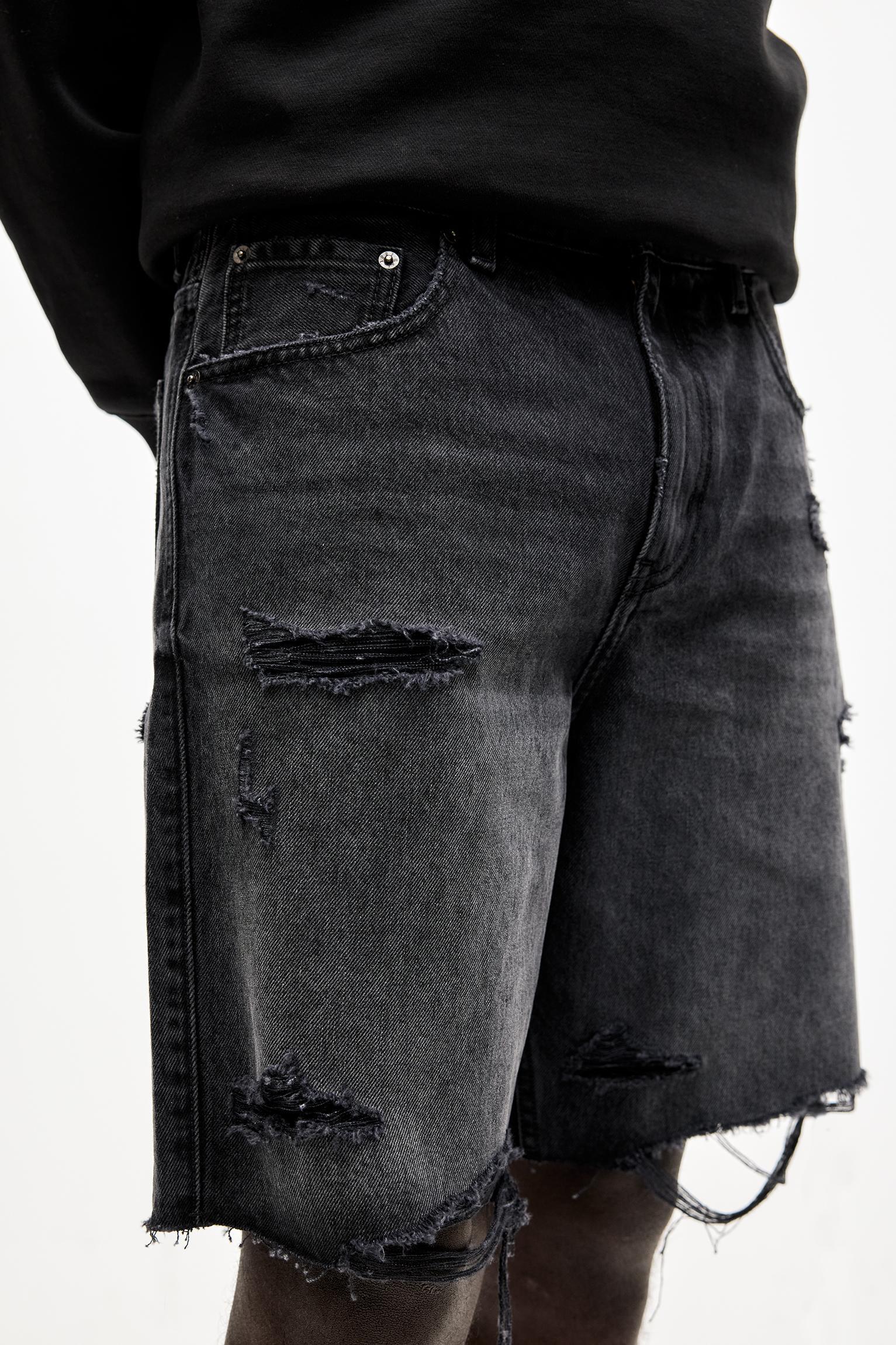 Ripped straight fit denim Bermuda shorts Product Image