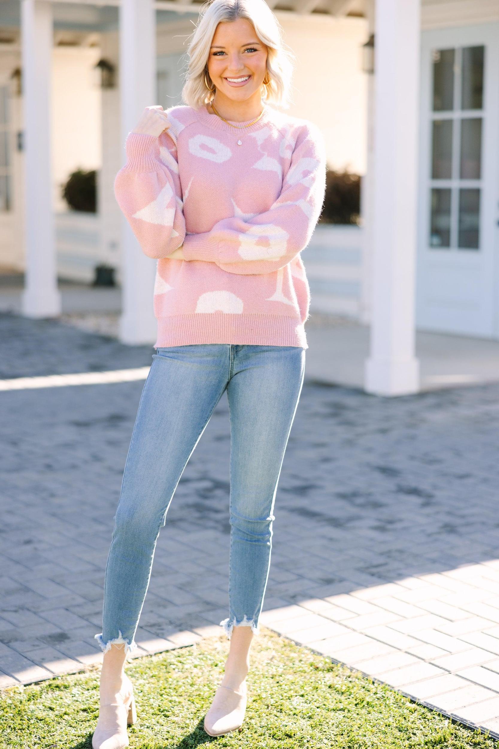 Made You Look Peach Pink Flroal Sweater Female Product Image