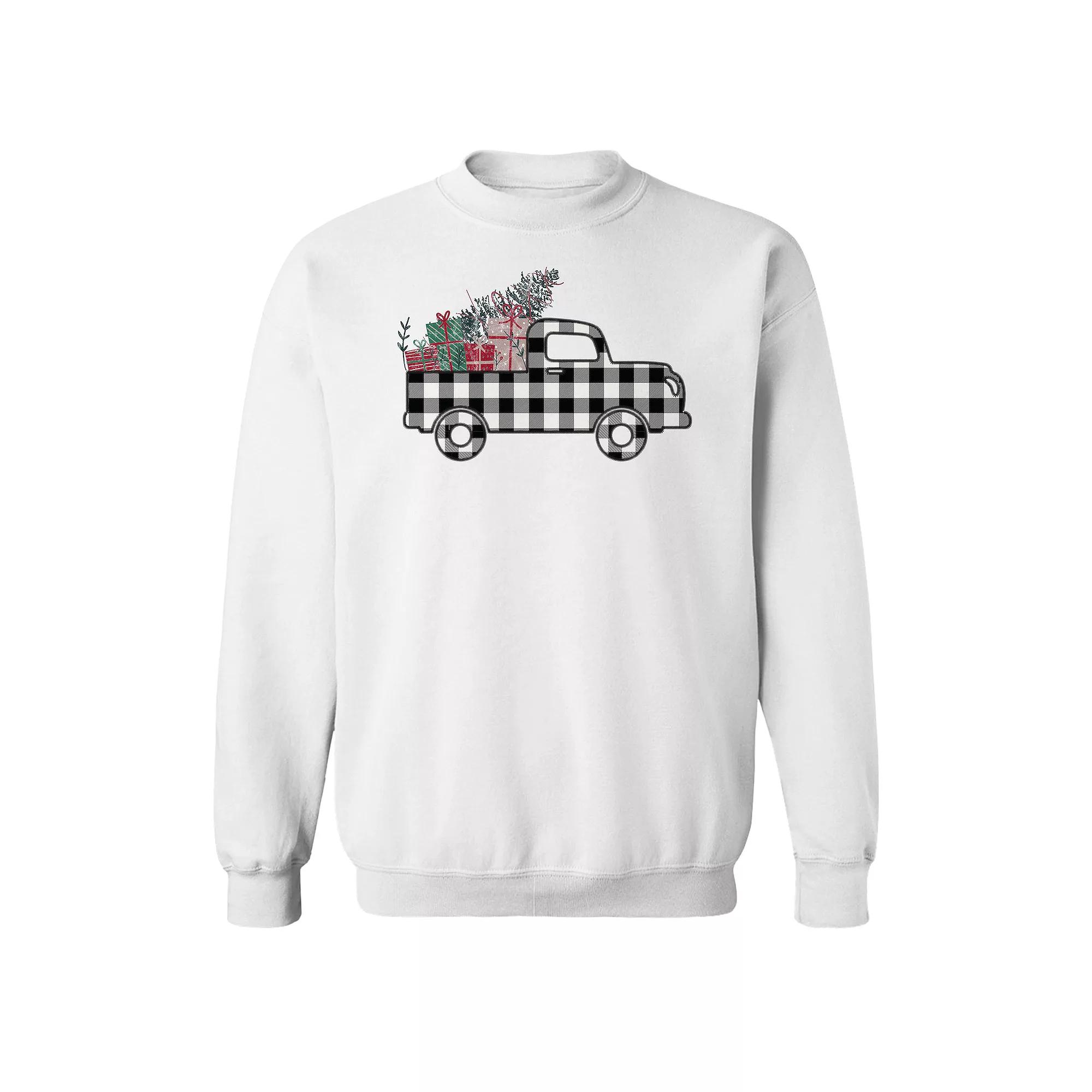 Men's Plaid Christmas Truck Fleece Sweatshirt, Adult Unisex,  Product Image