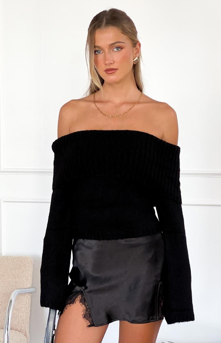 Joey Black Off Shoulder Sweater Product Image