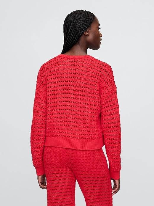 100% Cotton Crochet Crewneck Sweater Product Image