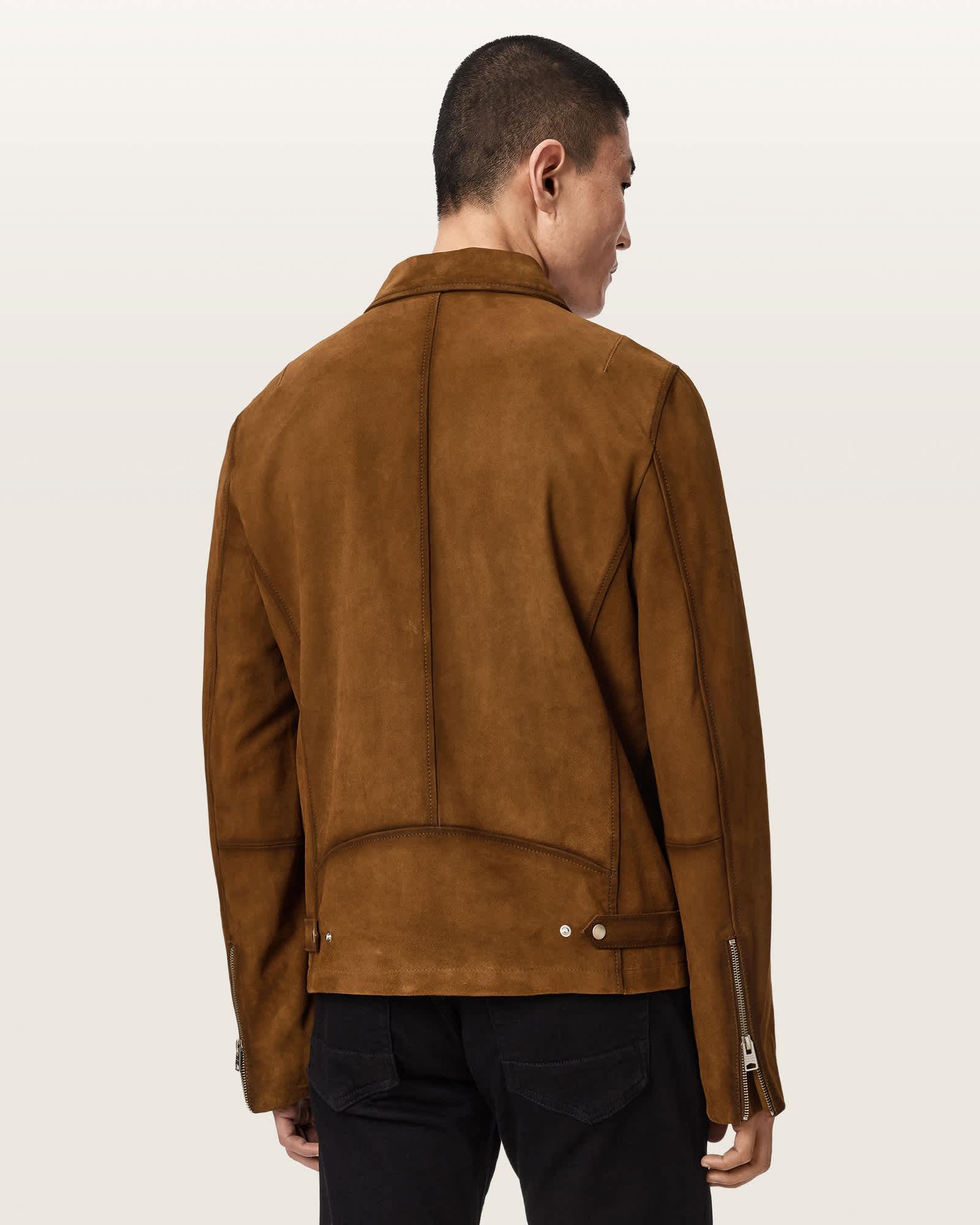Ashwood Long Sleeve Suede Jacket Tan Brown | ALLSAINTS US Product Image
