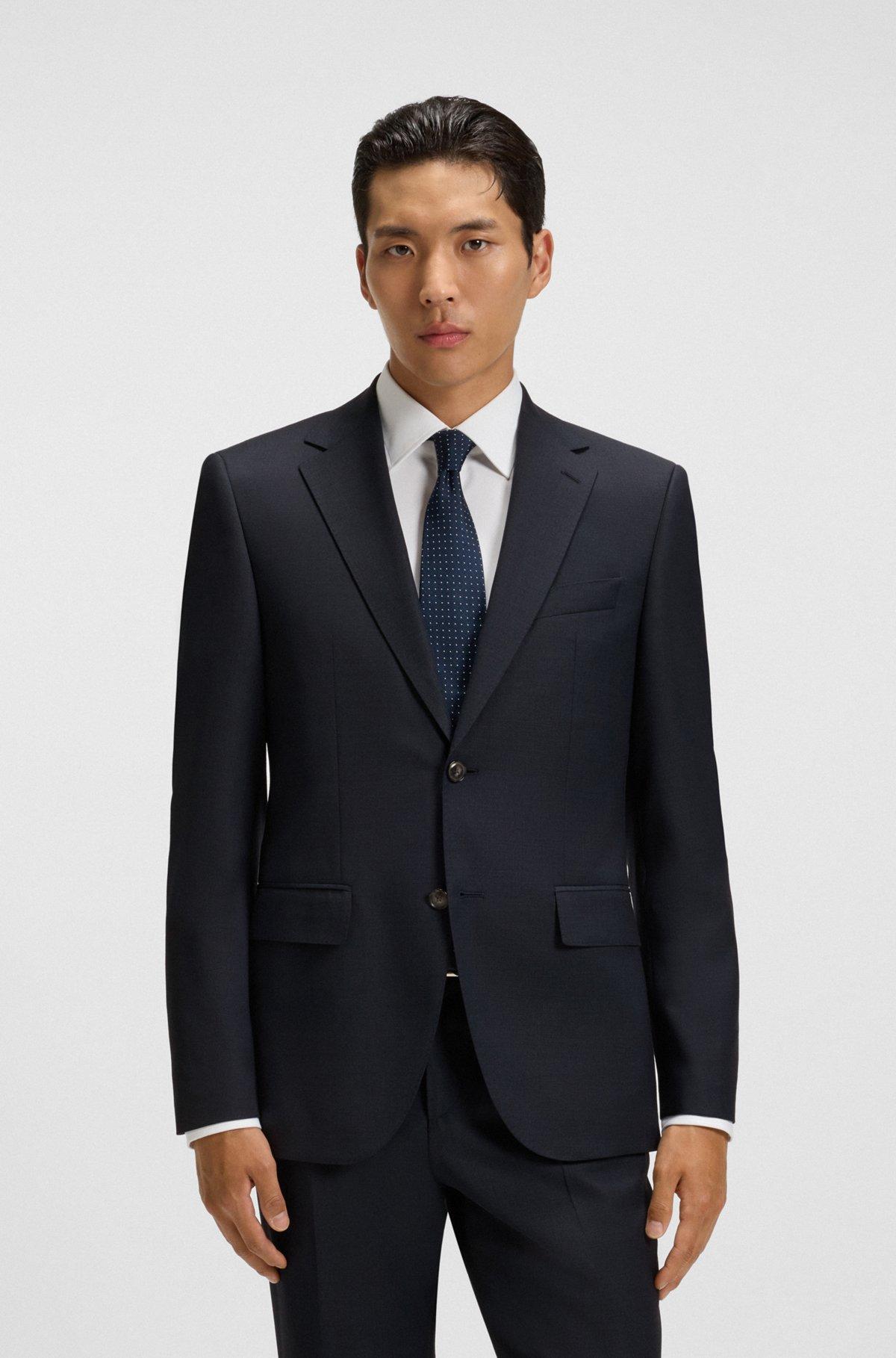 Regular-fit suit in micro-patterned virgin wool Product Image