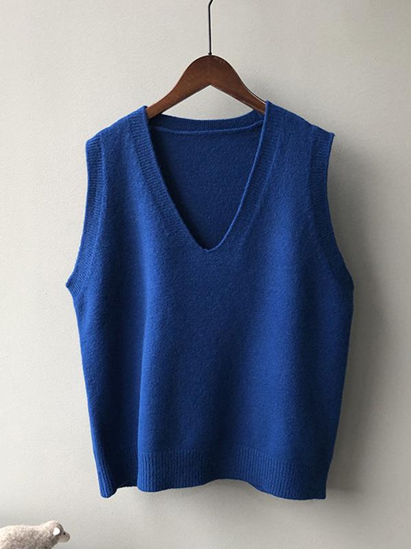 Simple 9 Colors V-Neck Loose Sleeveless Vest Product Image