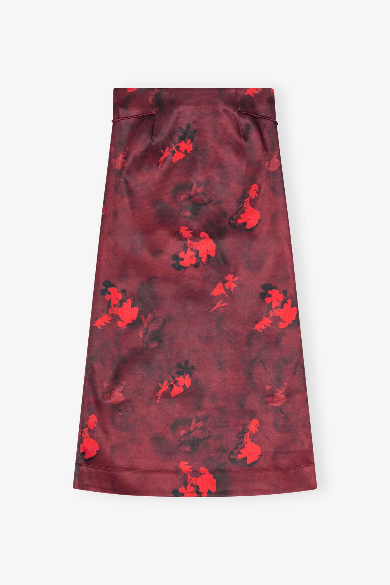 Red Printed Satin Maxi Skirt Product Image