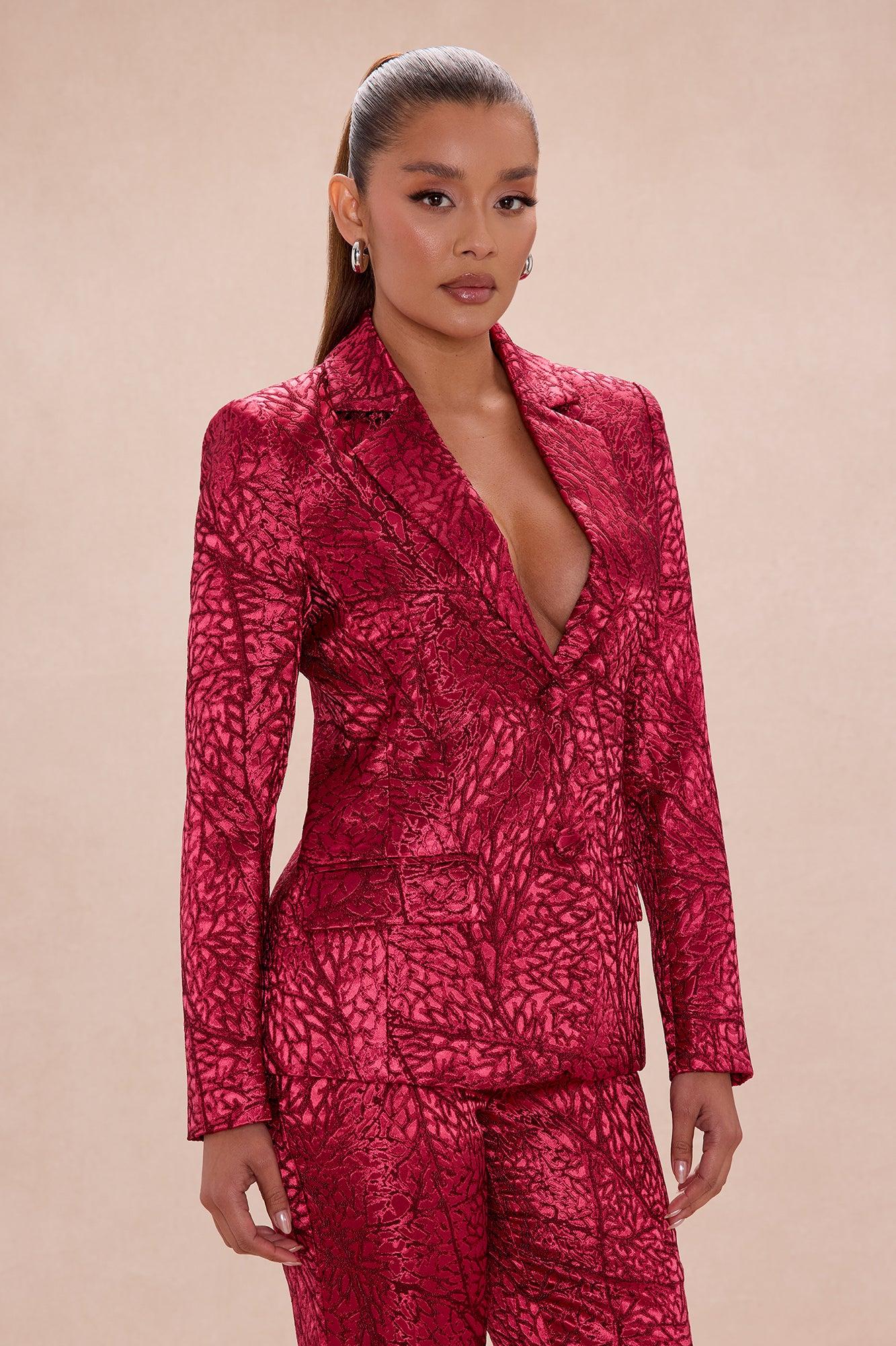 Blaire Jacquard Blazer Pant Set - Burgundy/combo Female Product Image