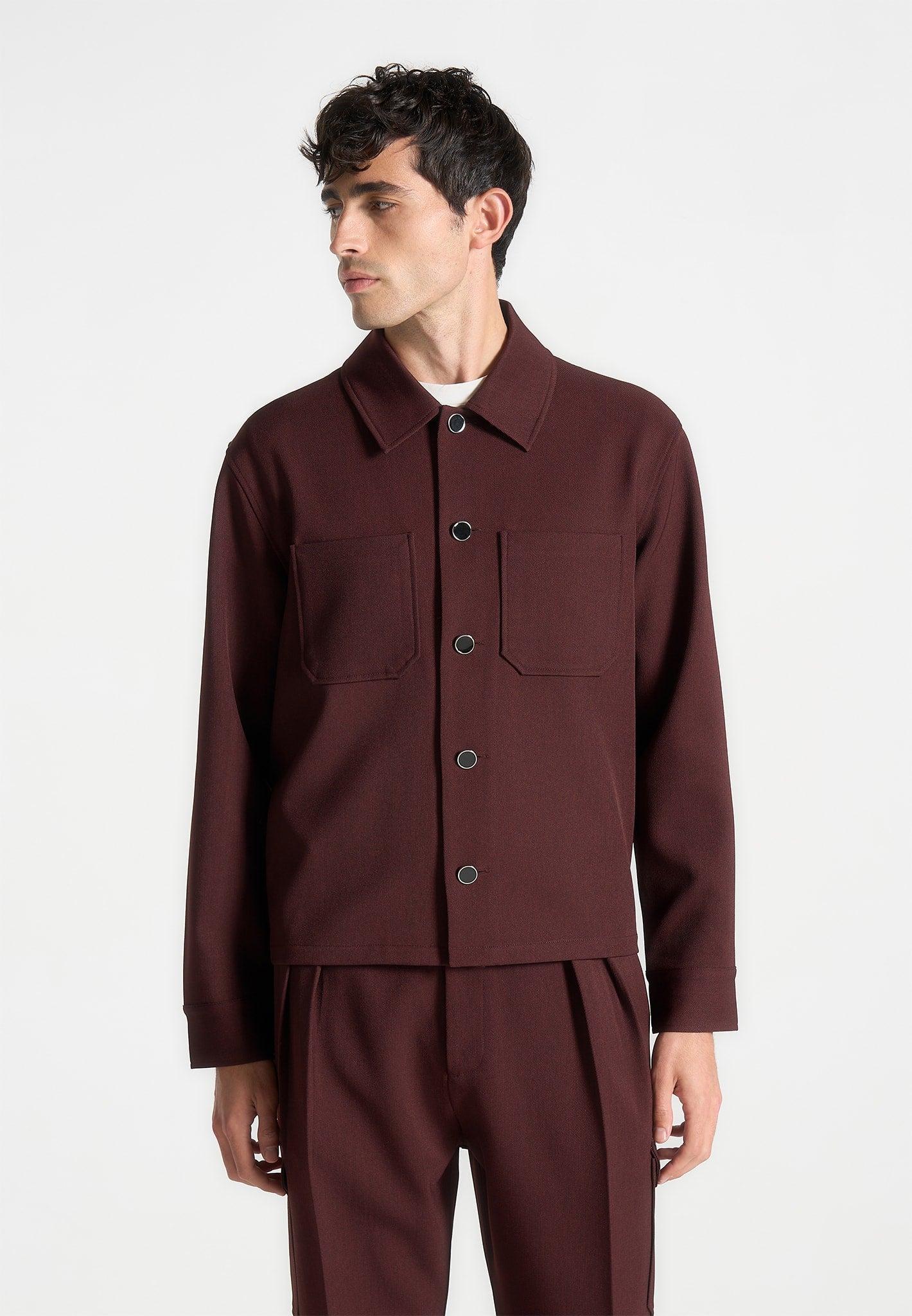 Benoit - Twill Pocket Cropped Shirt - Wine Red Male Product Image