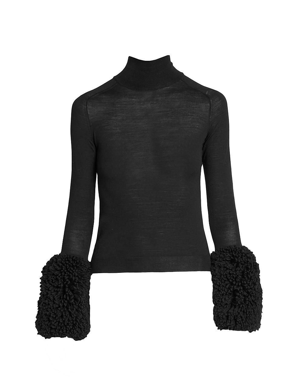 Womens Wool Fringe-Sleeve Turtleneck Top Product Image