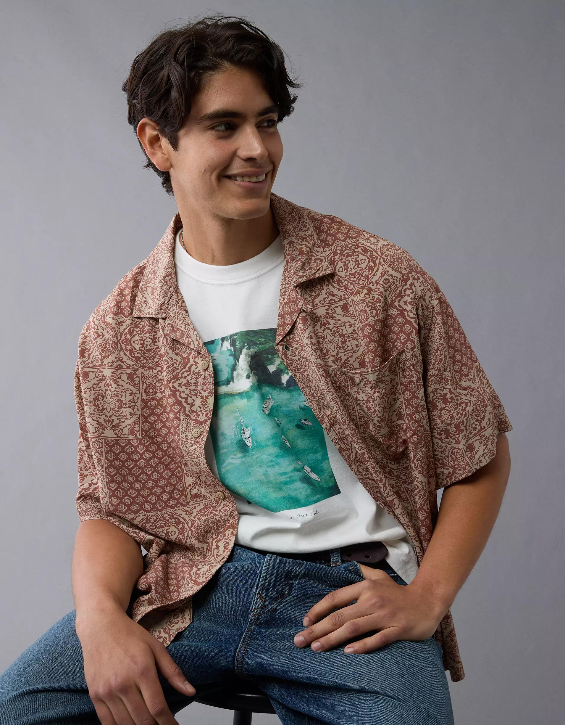 AE Poolside Printed Button-Up Shirt Product Image