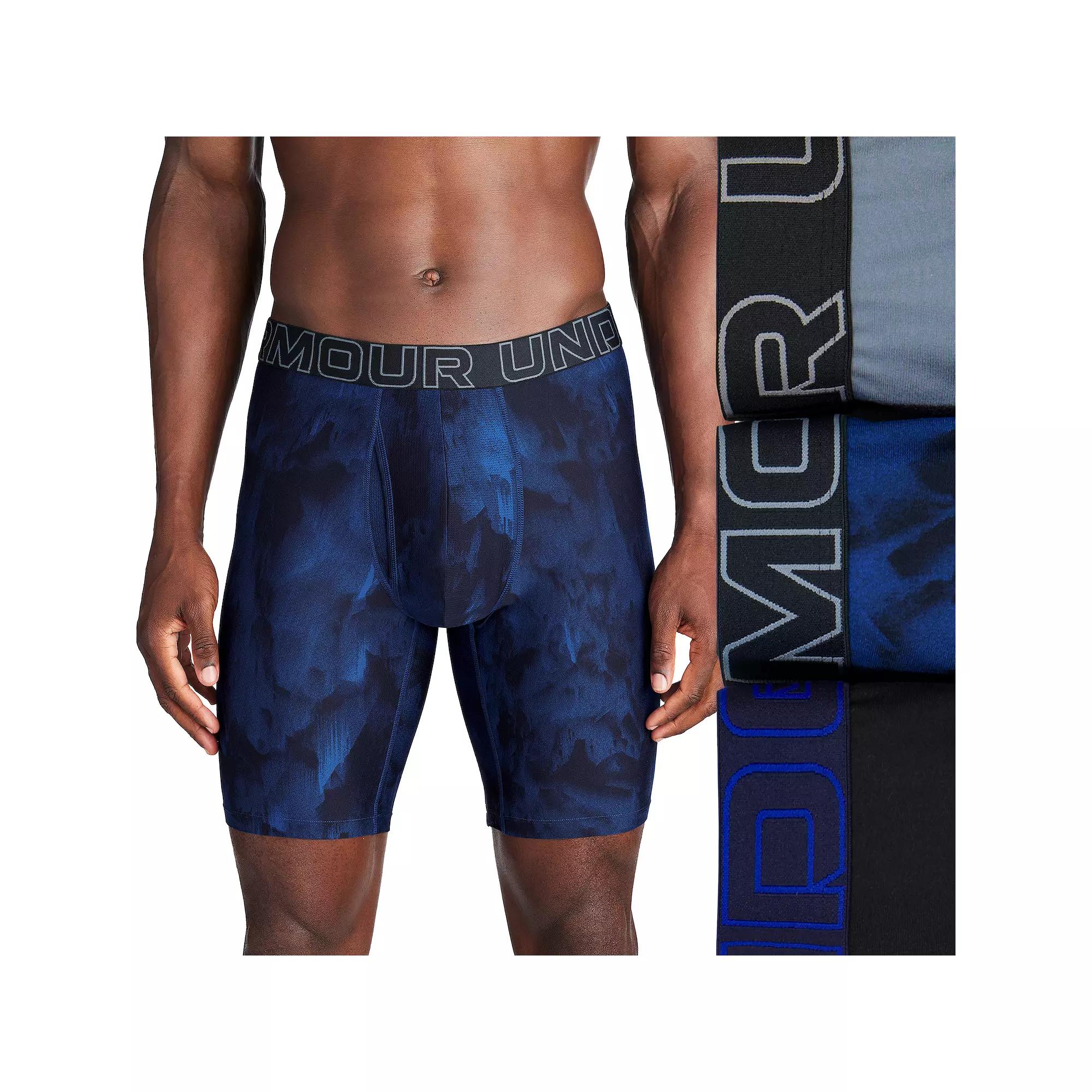 Men's Under Armour 3-pack Performance Tech Printed 9-in. Long Leg Boxer Briefs,  Product Image