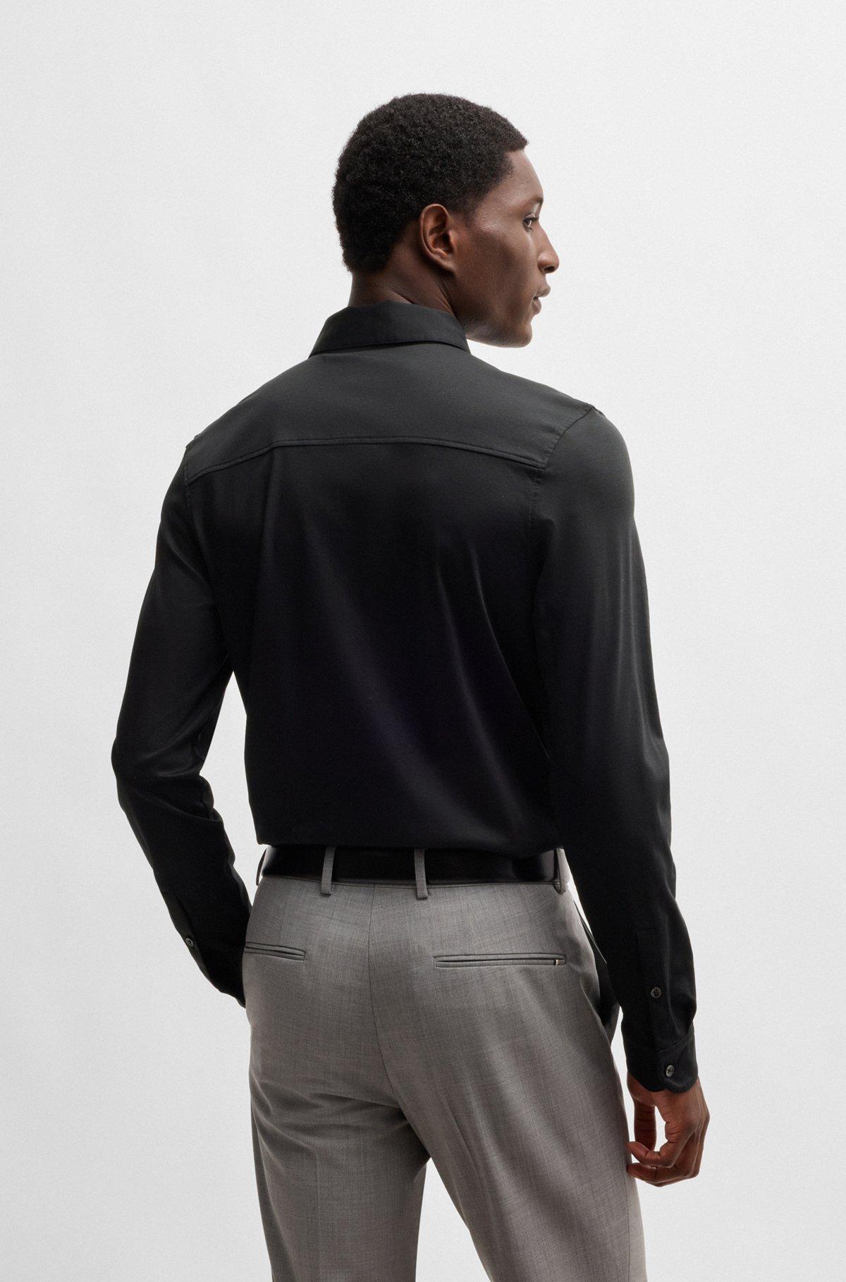 Slim-fit long-sleeved shirt in mercerized cotton Product Image