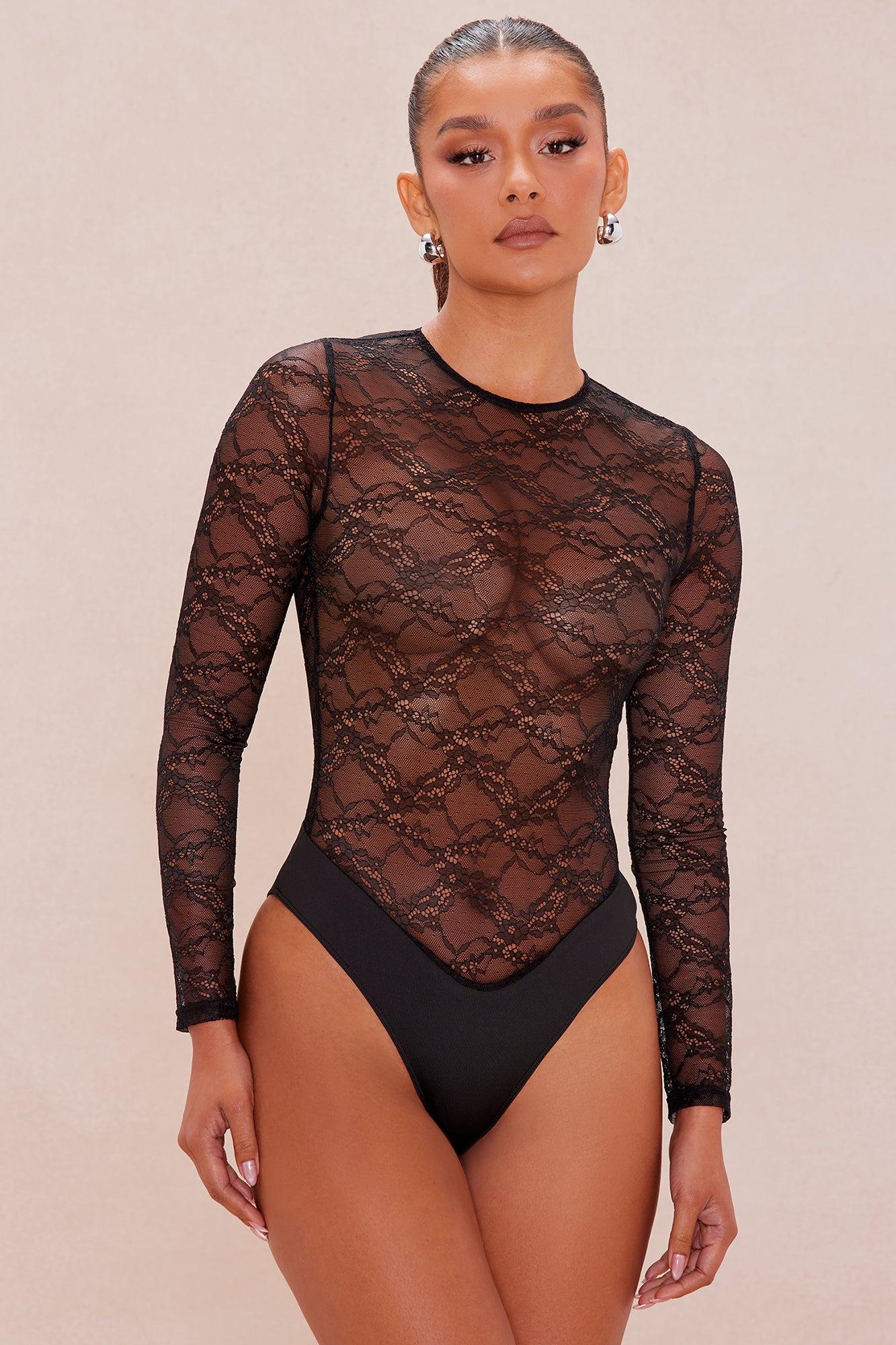 Bambi Feather Lace Short Set - Black Female Product Image