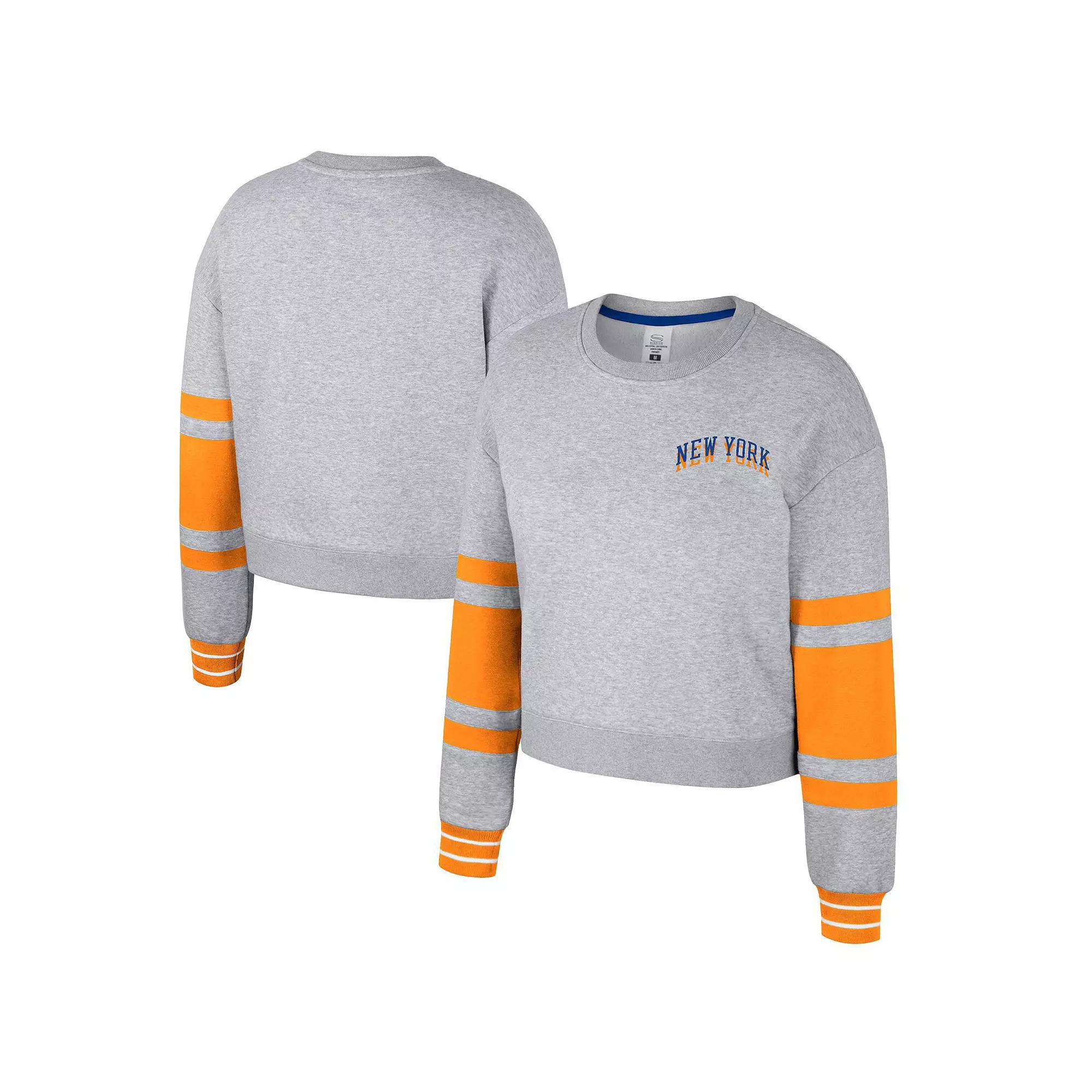 Women's Stadium Essentials Heather Gray New York Knicks 2024/25 City Edition Scrimmage Cropped Pullover Sweatshirt, Size: Large, Grey Product Image