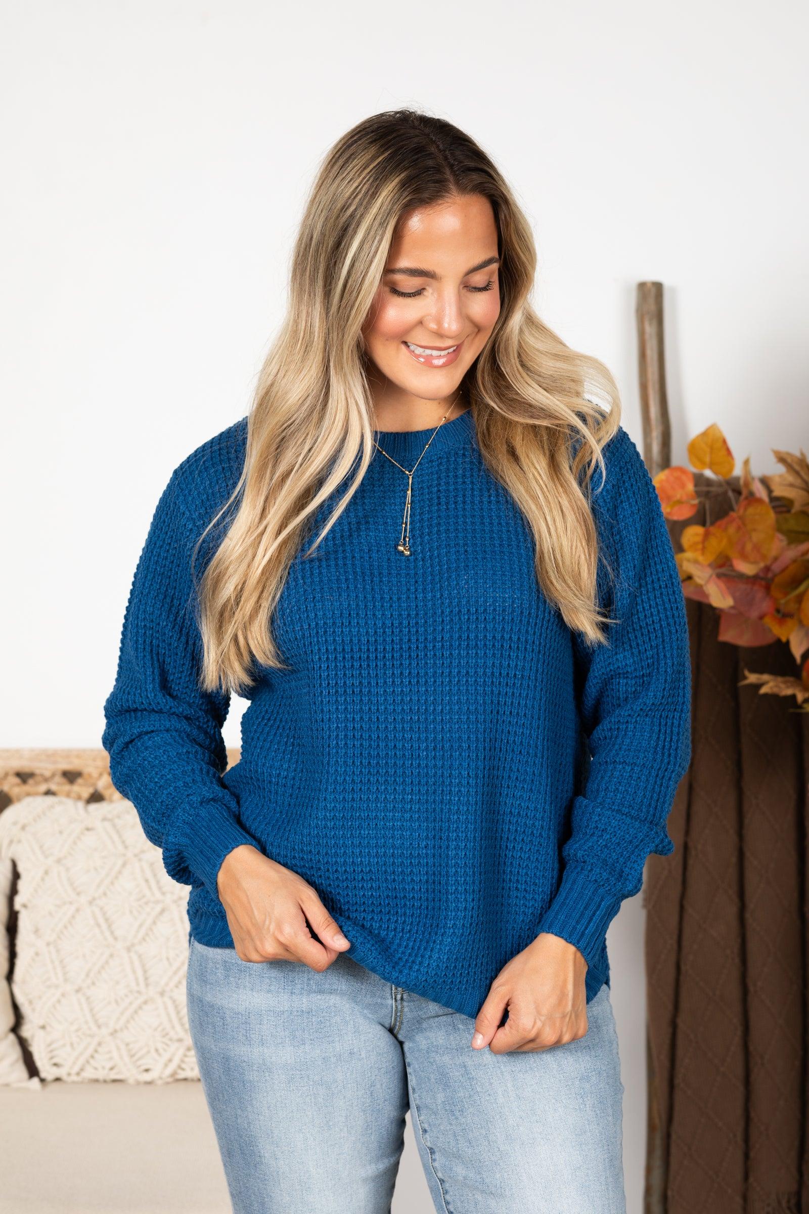 Waffle Knit Round Hem Sweater Product Image