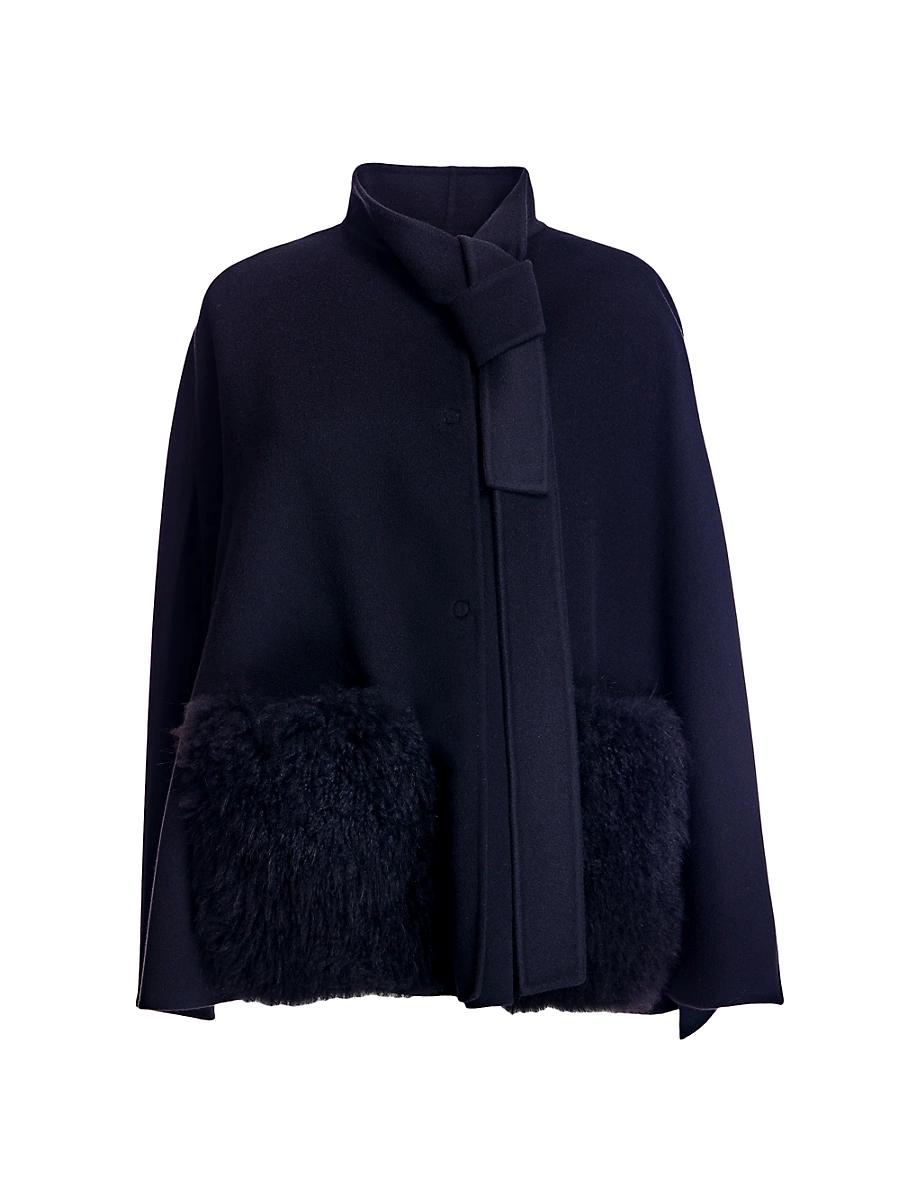 Womens Loro Piana Cashmere Cape with Cashmere Fur Pockets Product Image