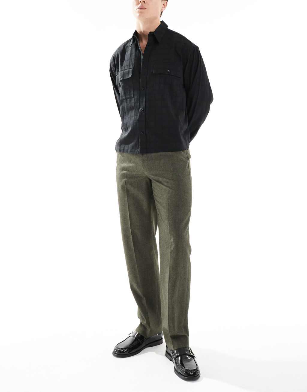 ASOS DESIGN smart straight leg pants in dark green slub Product Image