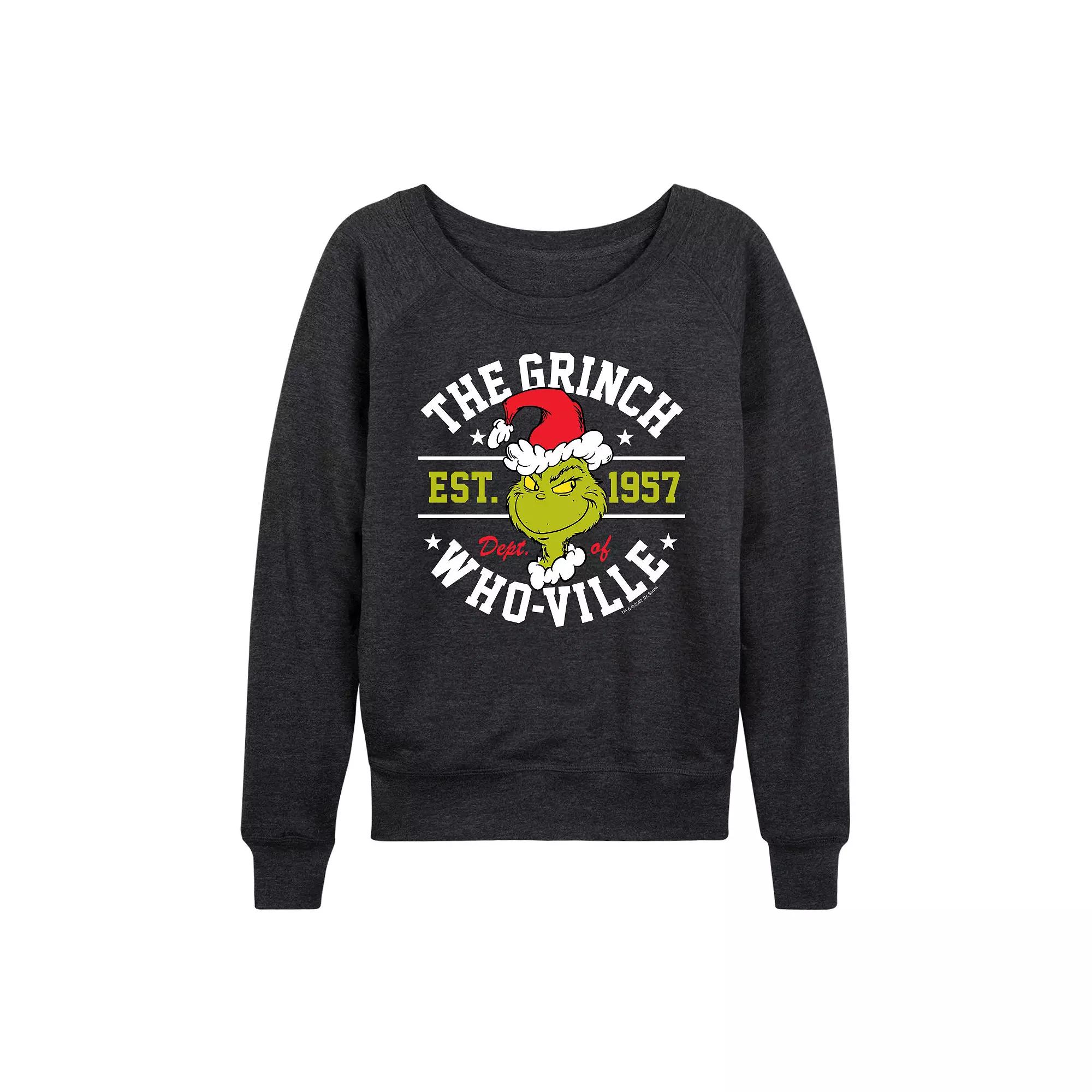 Women's Dr. Seuss The Grinch Dept Of Whoville French Terry Long Sleeve Tee, Girl's,  Product Image
