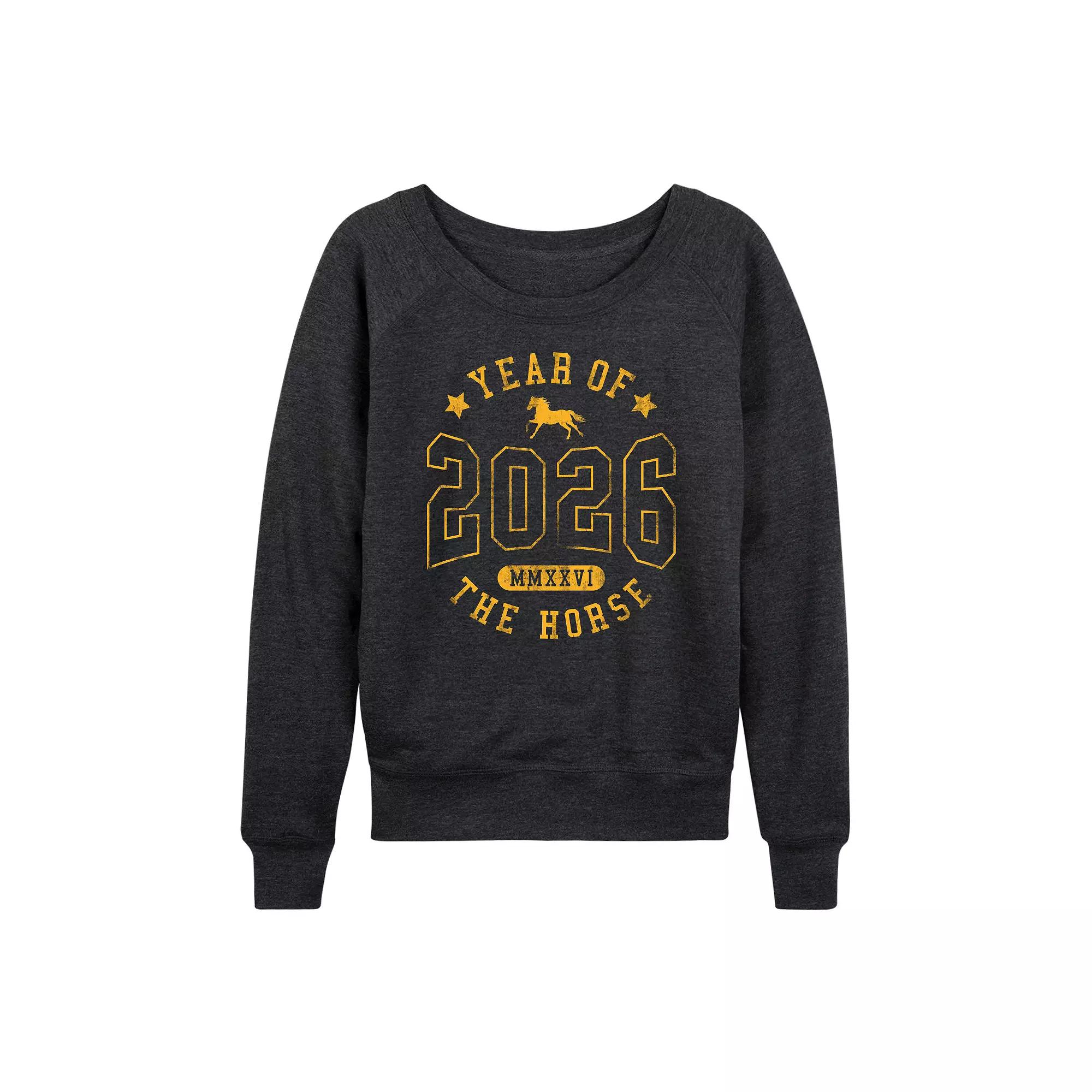 Women's Peanuts Snoopy Playing Hockey French Terry Long Sleeve Tee,  Product Image