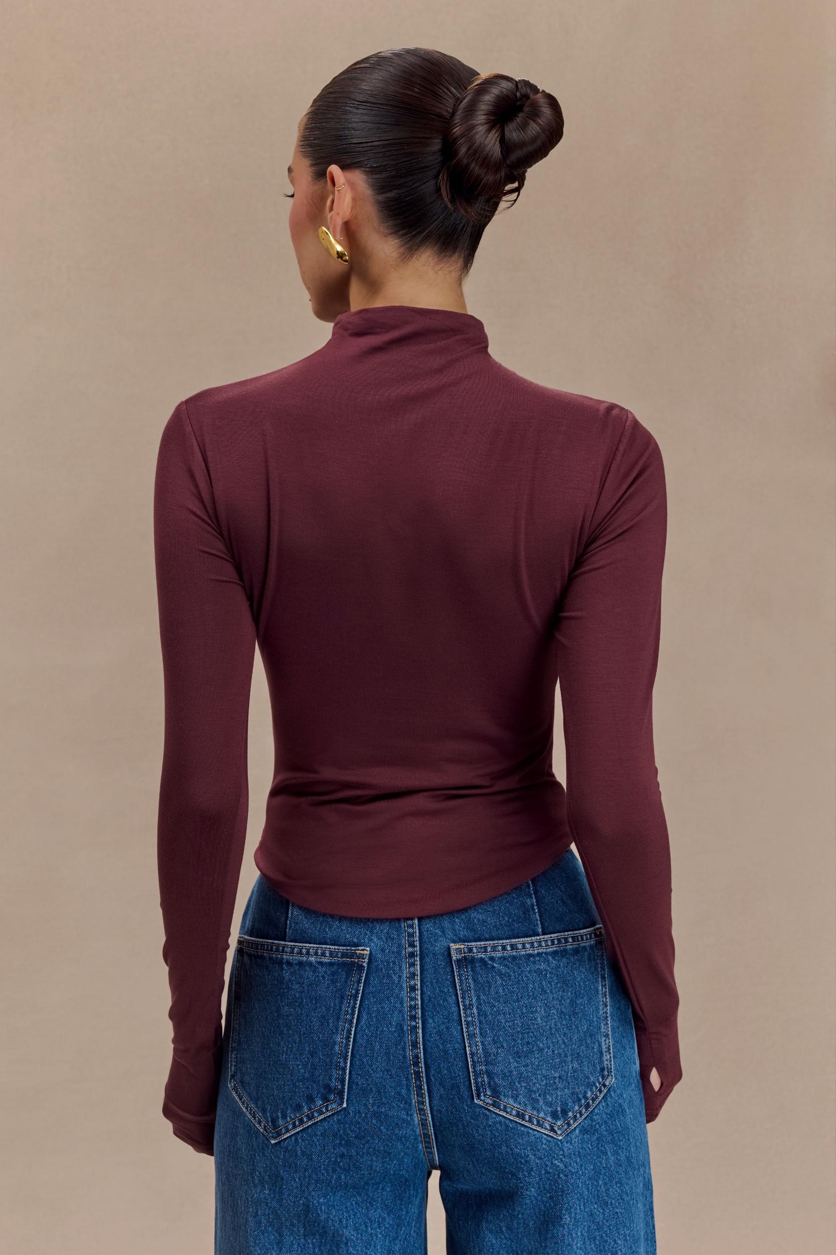 Ember Modal Long Sleeve High Neck Top - Mahogany Product Image
