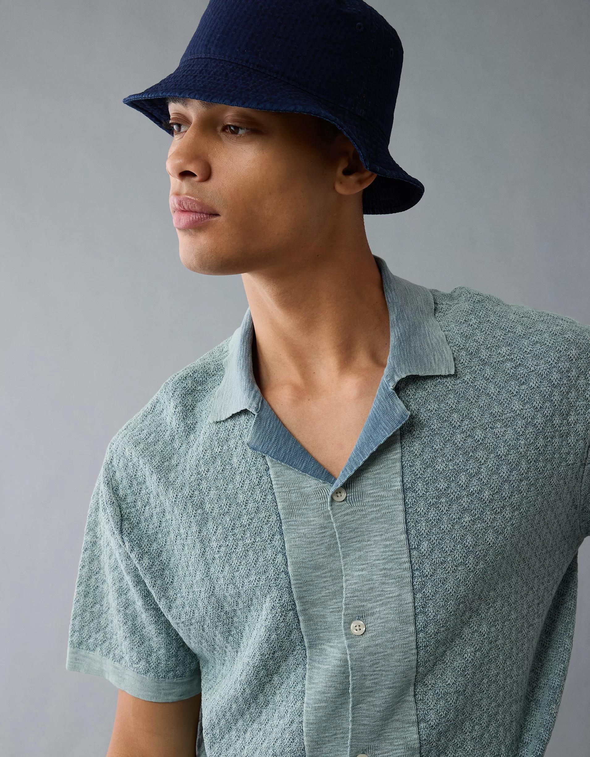 AE Weekend Jacquard Button-Up Sweater Polo Shirt Product Image