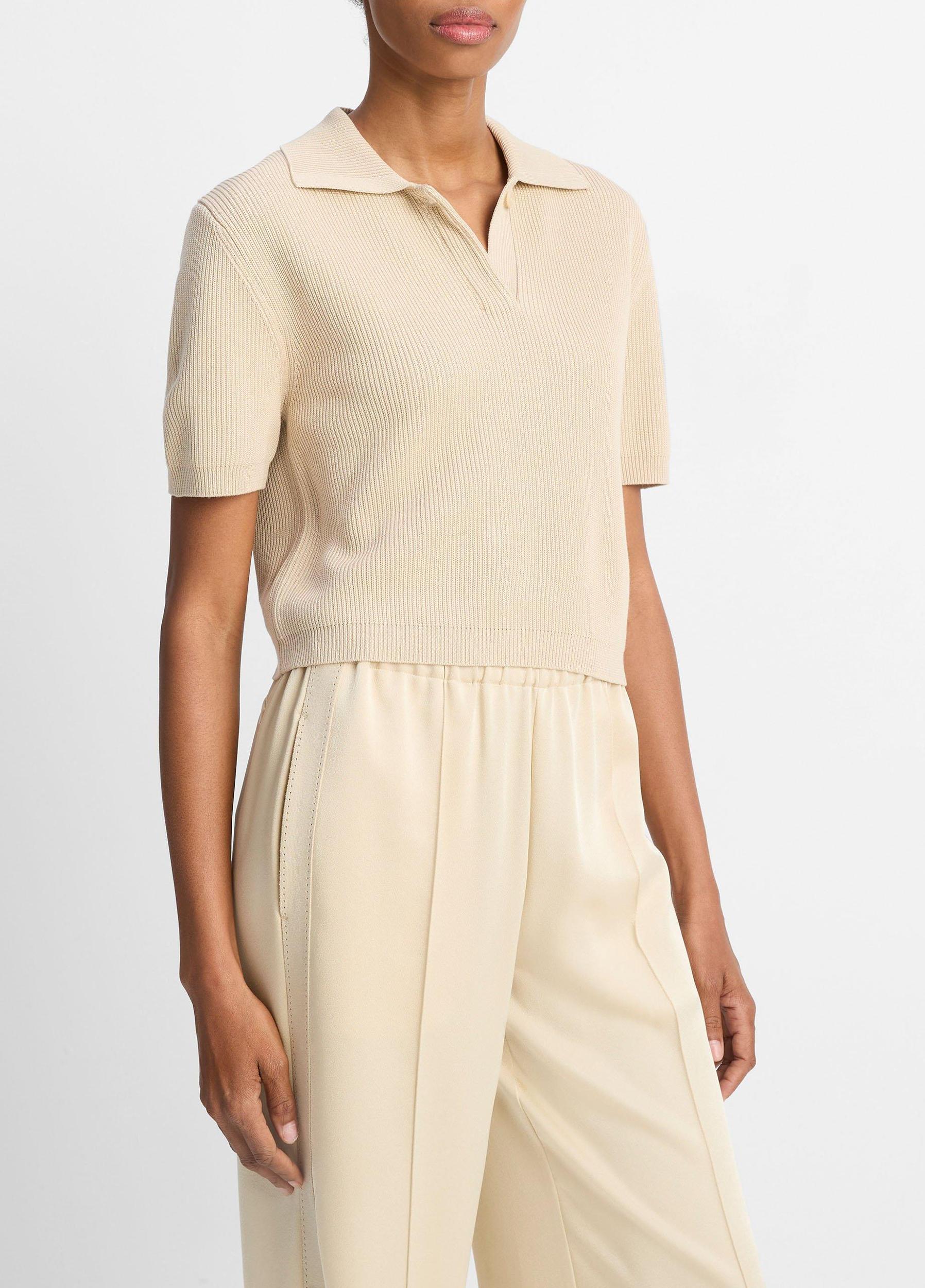 Ribbed Silk-Cotton Polo Sweater Product Image