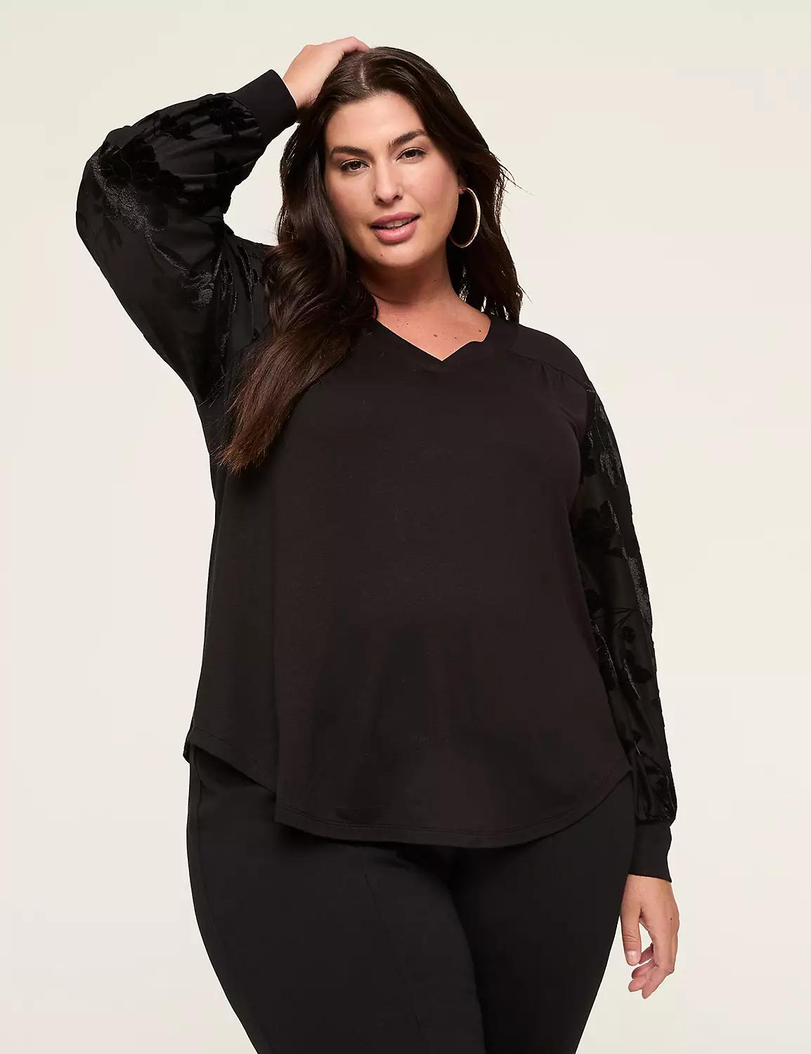 Mesh-Sleeve Pleat-Front Top Product Image