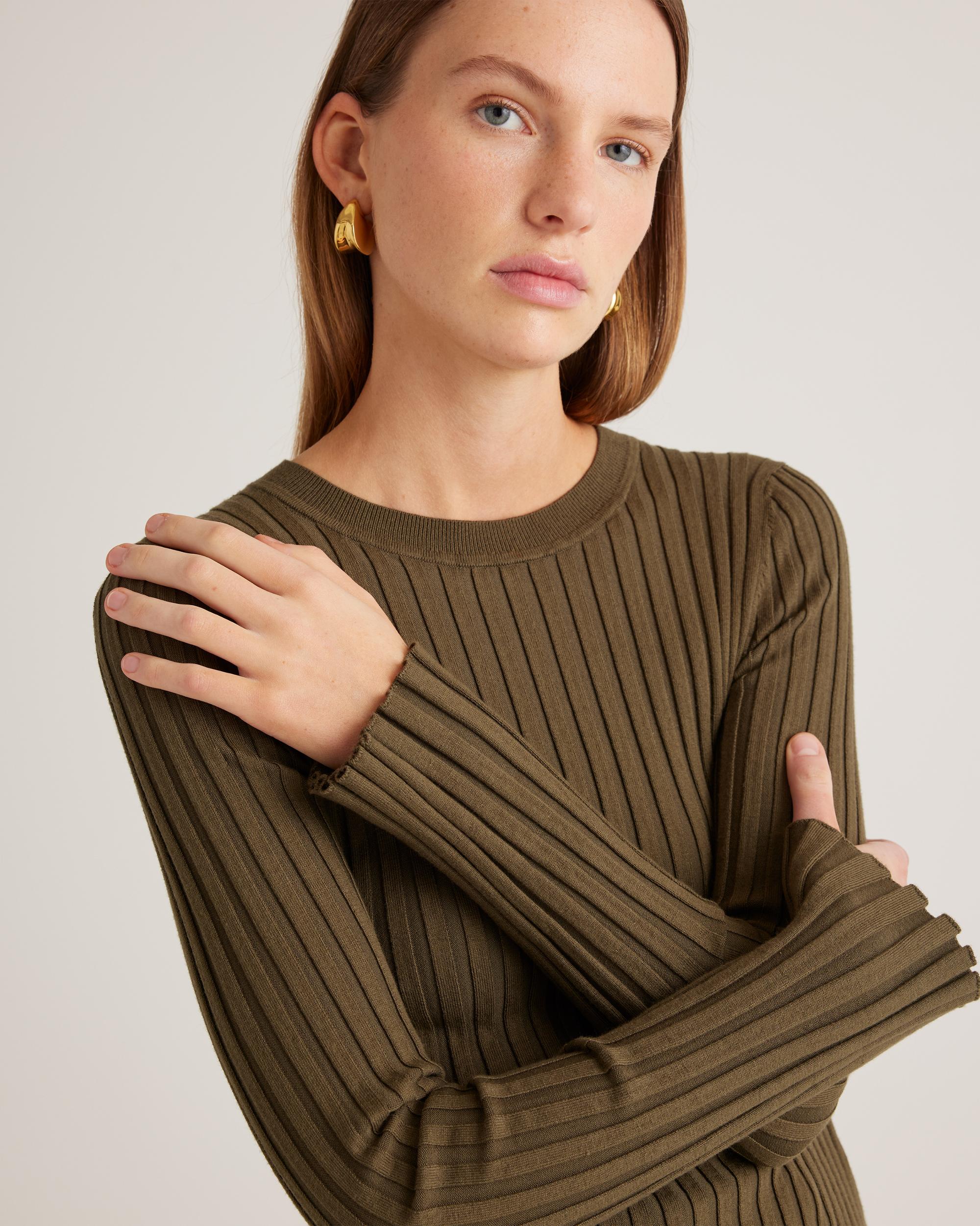 Quince | Women's Cotton Cashmere Ribbed Long Sleeve Sweater Size XS Product Image