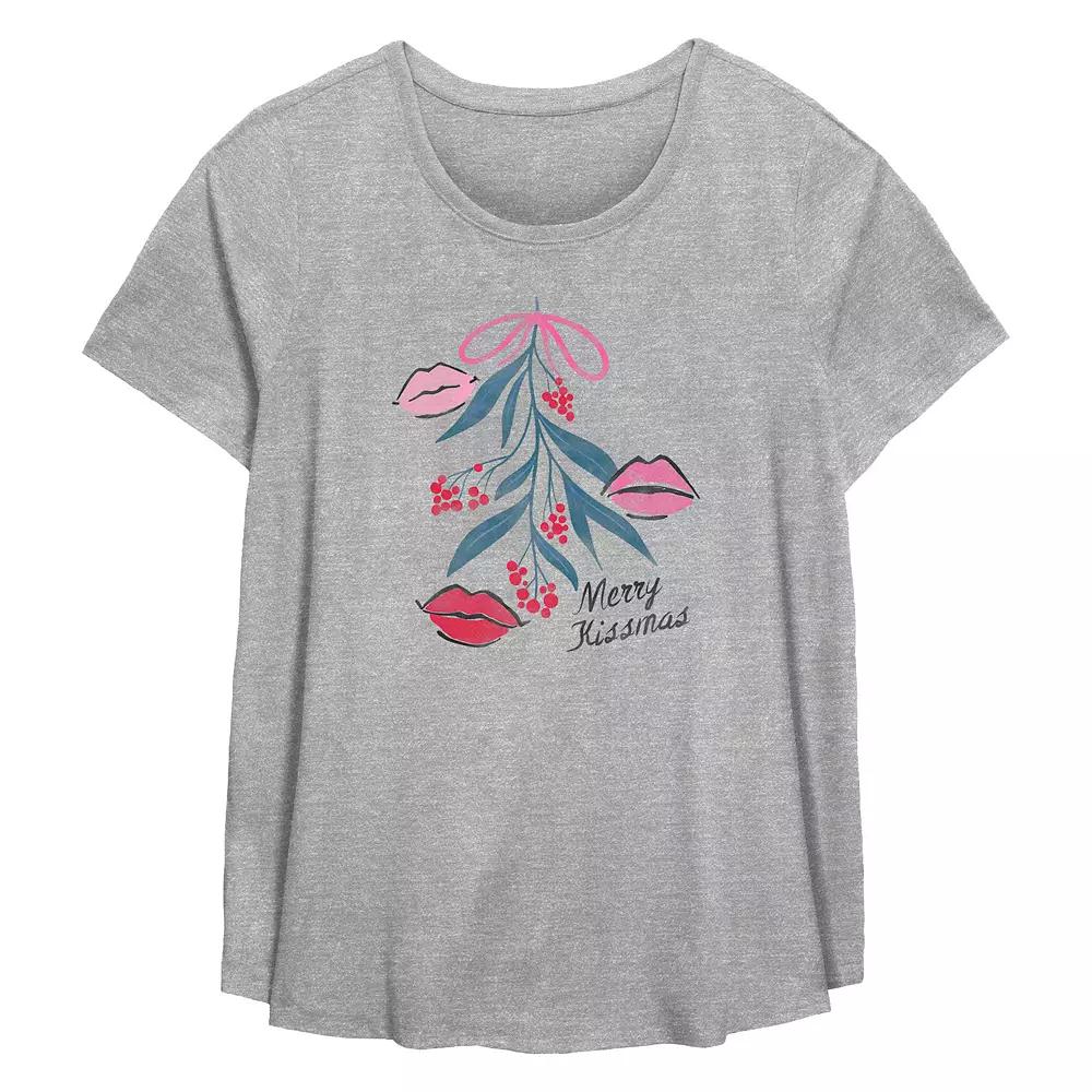 Plus Size Mistletoe Merry Kissmas Flowy Graphic Tee, Women's, Size: 2XL, Grey Gray Product Image
