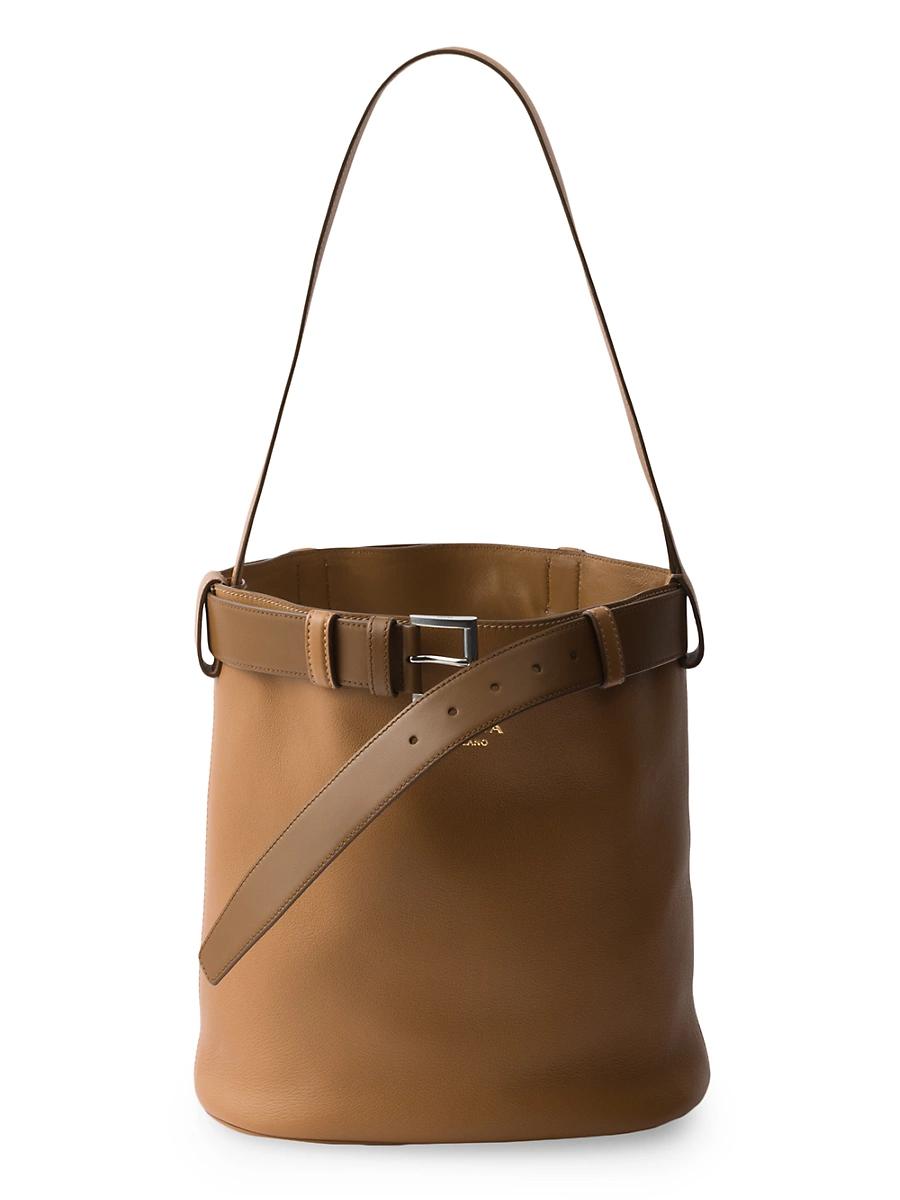 Womens Leather Bucket Bag with Belt Product Image