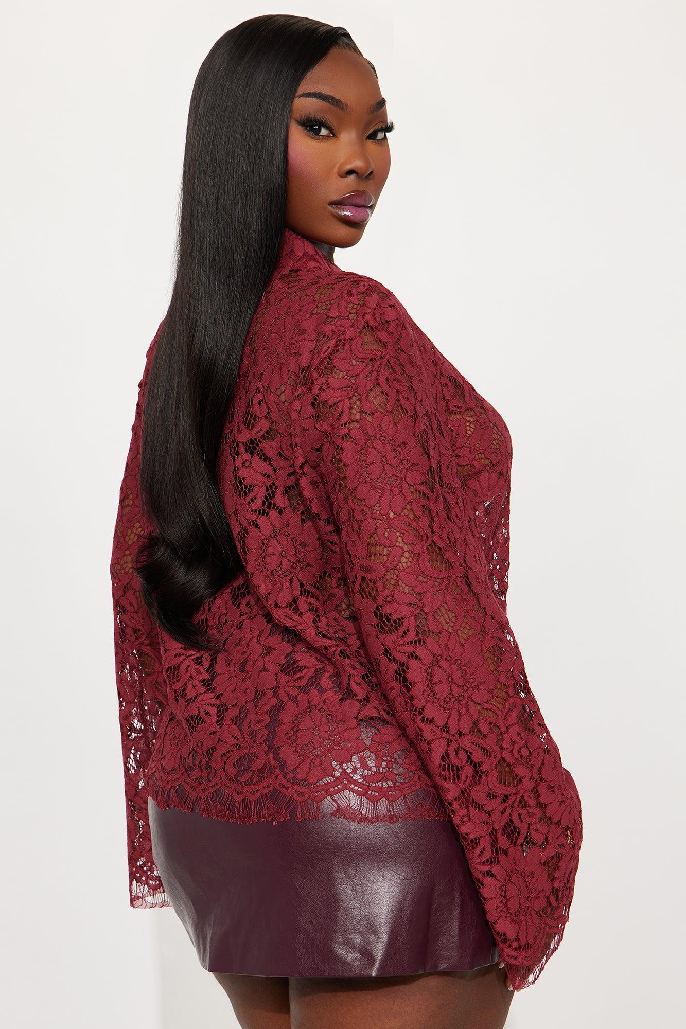 Love Letters Lace Shirt - Burgundy Female Product Image