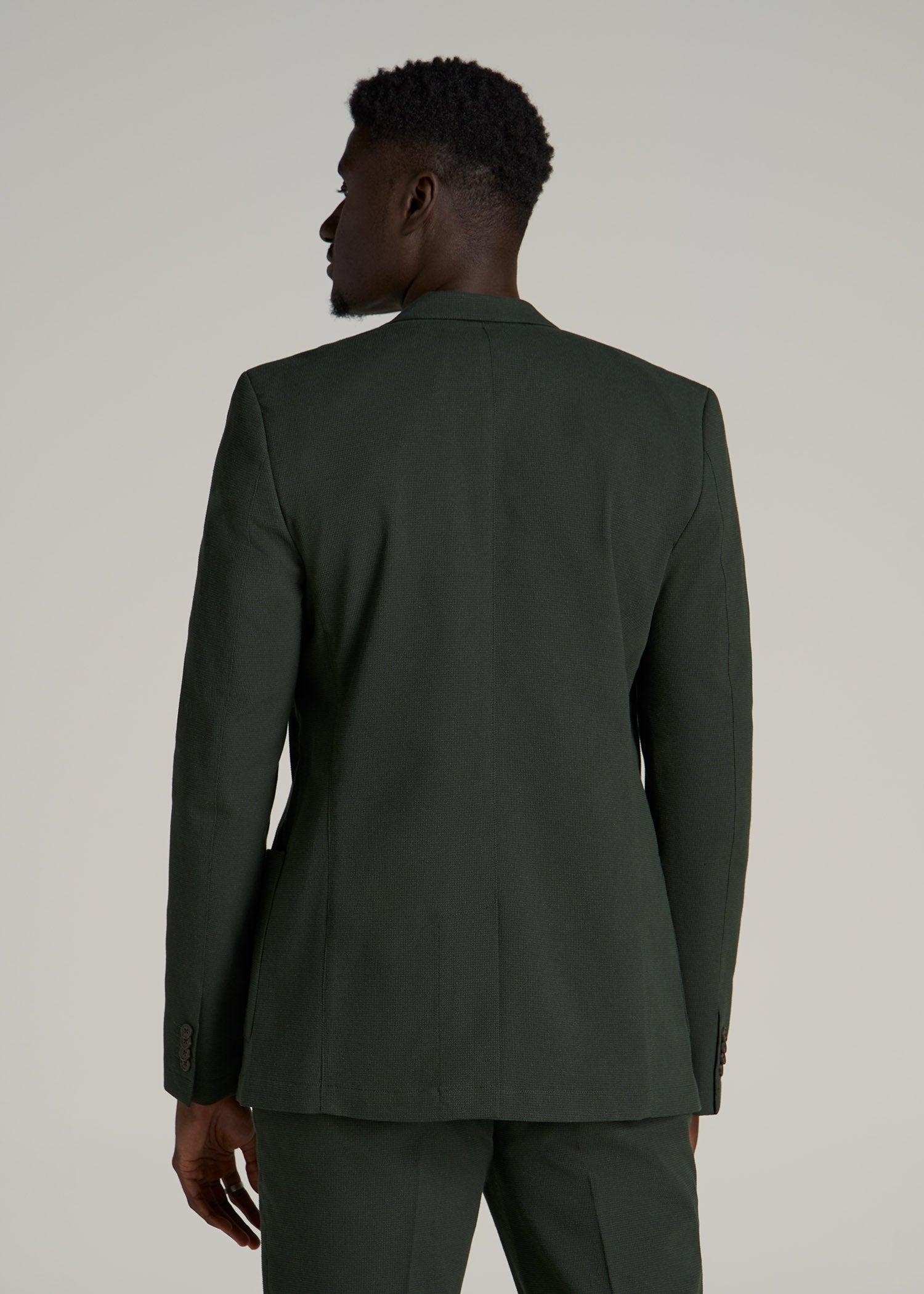 Textured Garment Washed Stretch Cotton Blazer for Tall Men in Dark Olive Green Male Product Image