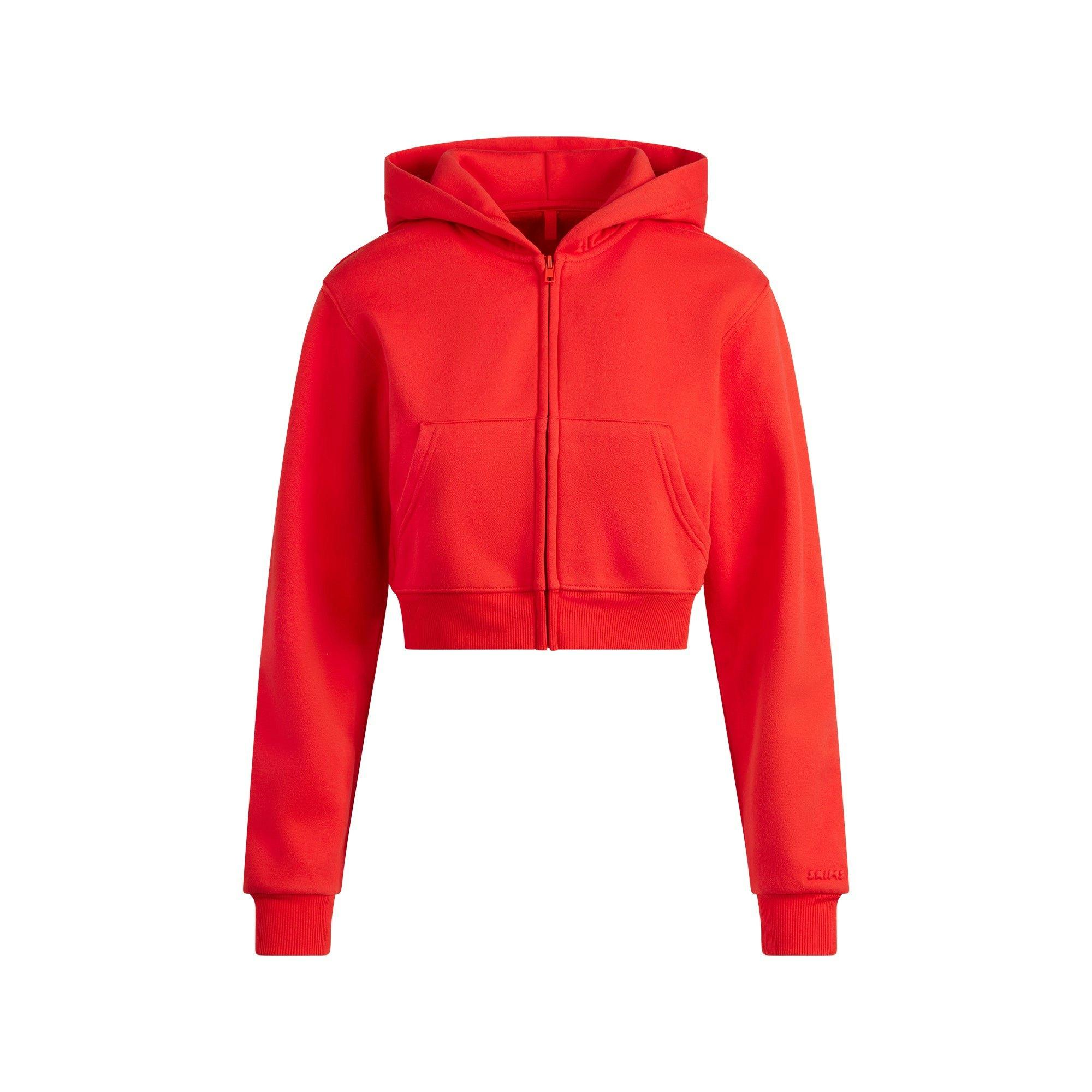 COTTON FLEECE CROPPED ZIP UP HOODIE | RUBY Product Image