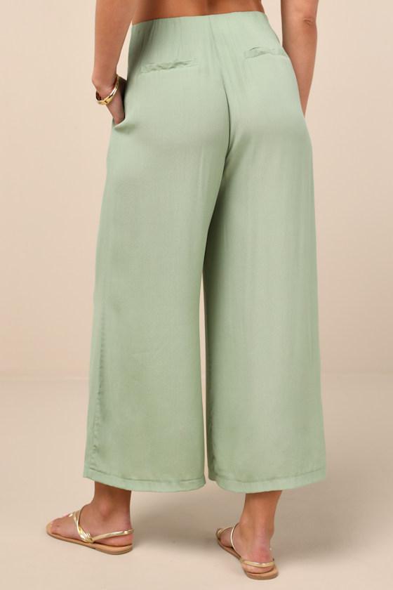 Stroll On Over Sage Green Button-Front Wide-Leg Pants Product Image