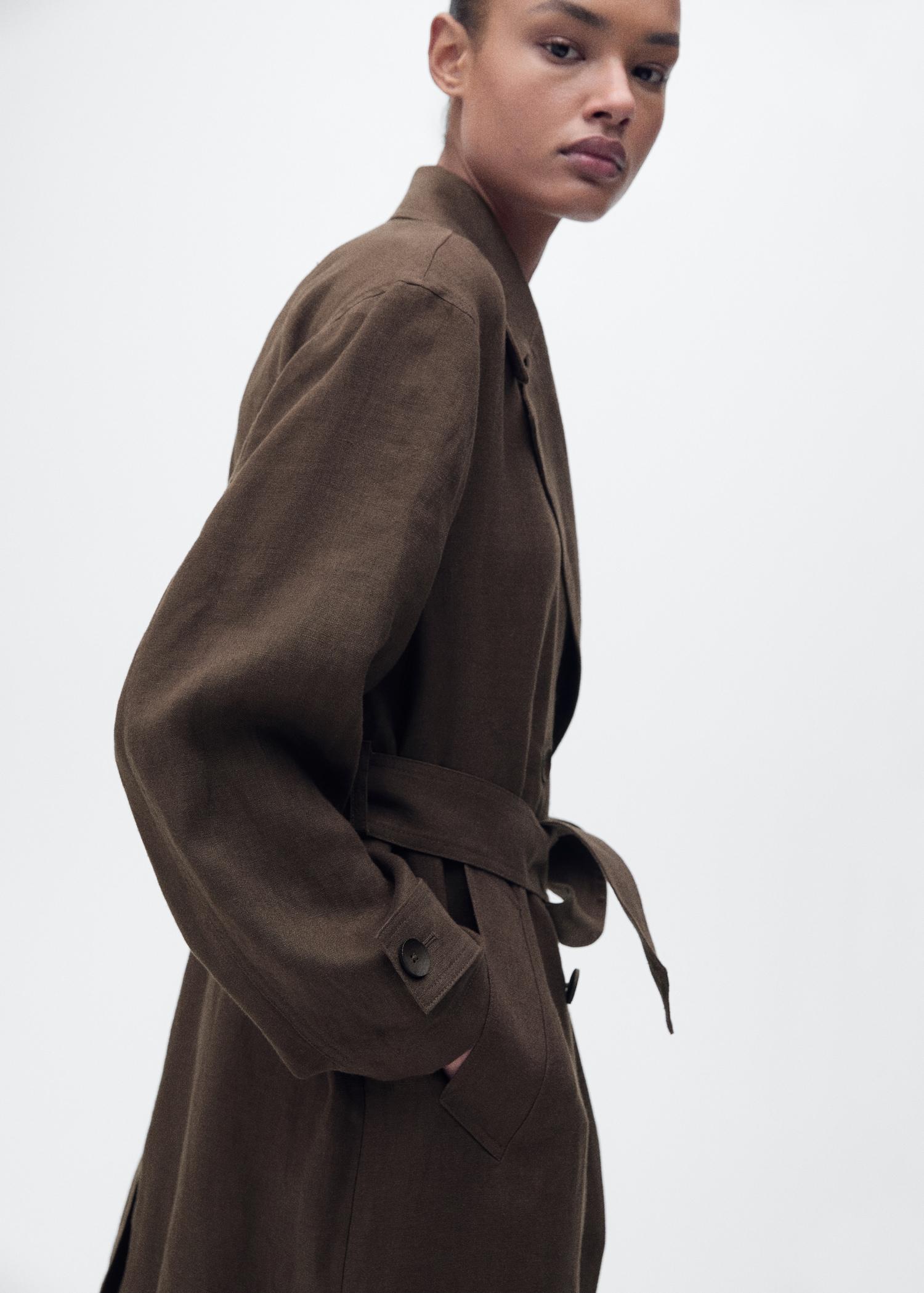 Double breasted linen trench - Women | MANGO USA Product Image