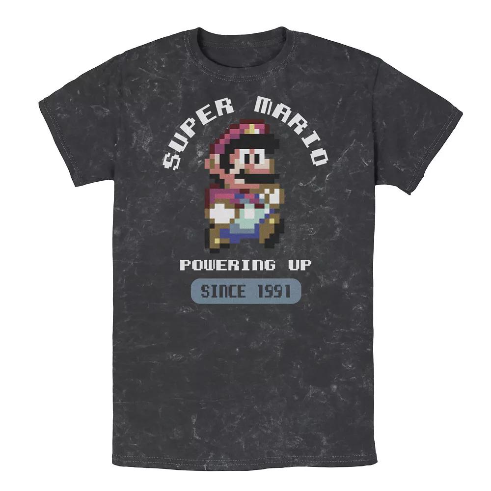 Men's Nintendo Super Mario Powering Up Since 1991 Pixel Crop Tee, Size: Large, Black Product Image