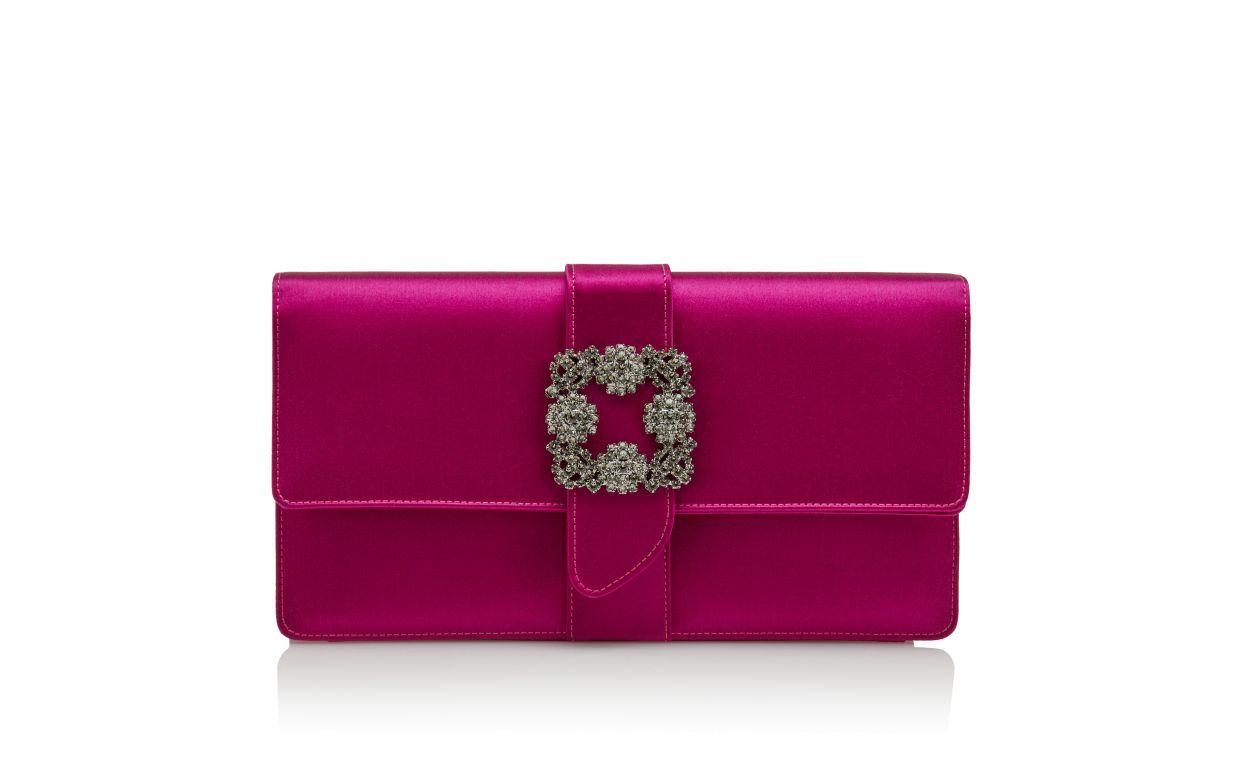 CAPRI Dark Fuchsia Satin Jewel Buckle Clutch Product Image