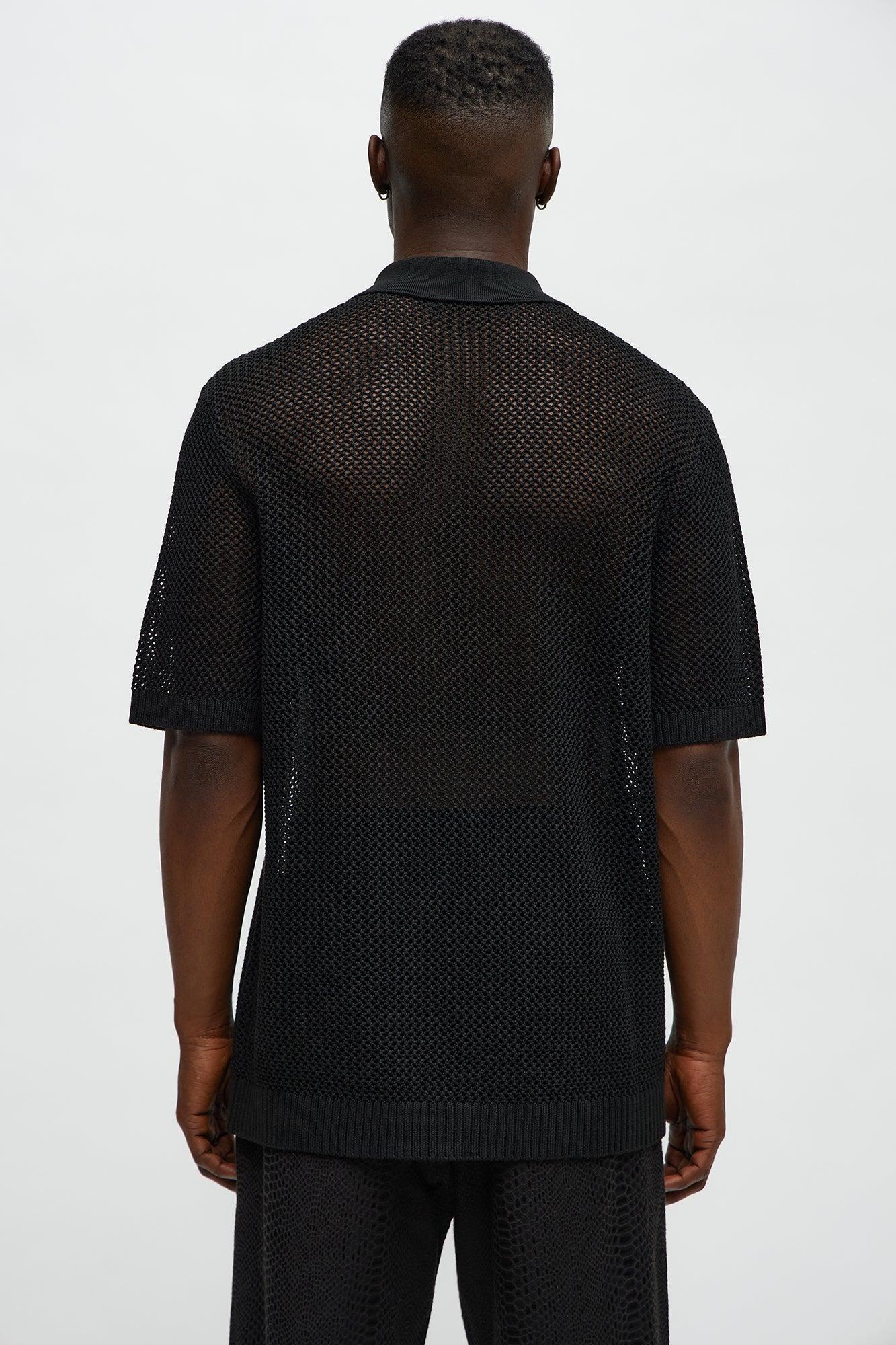 Vacation Me Please Open Knit Polo - Black Product Image