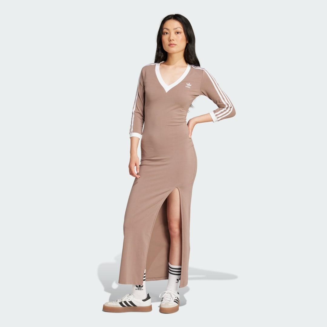 adidas Adicolor Classics 3-Stripes Maxi Dress Trace Brown XS Womens Product Image