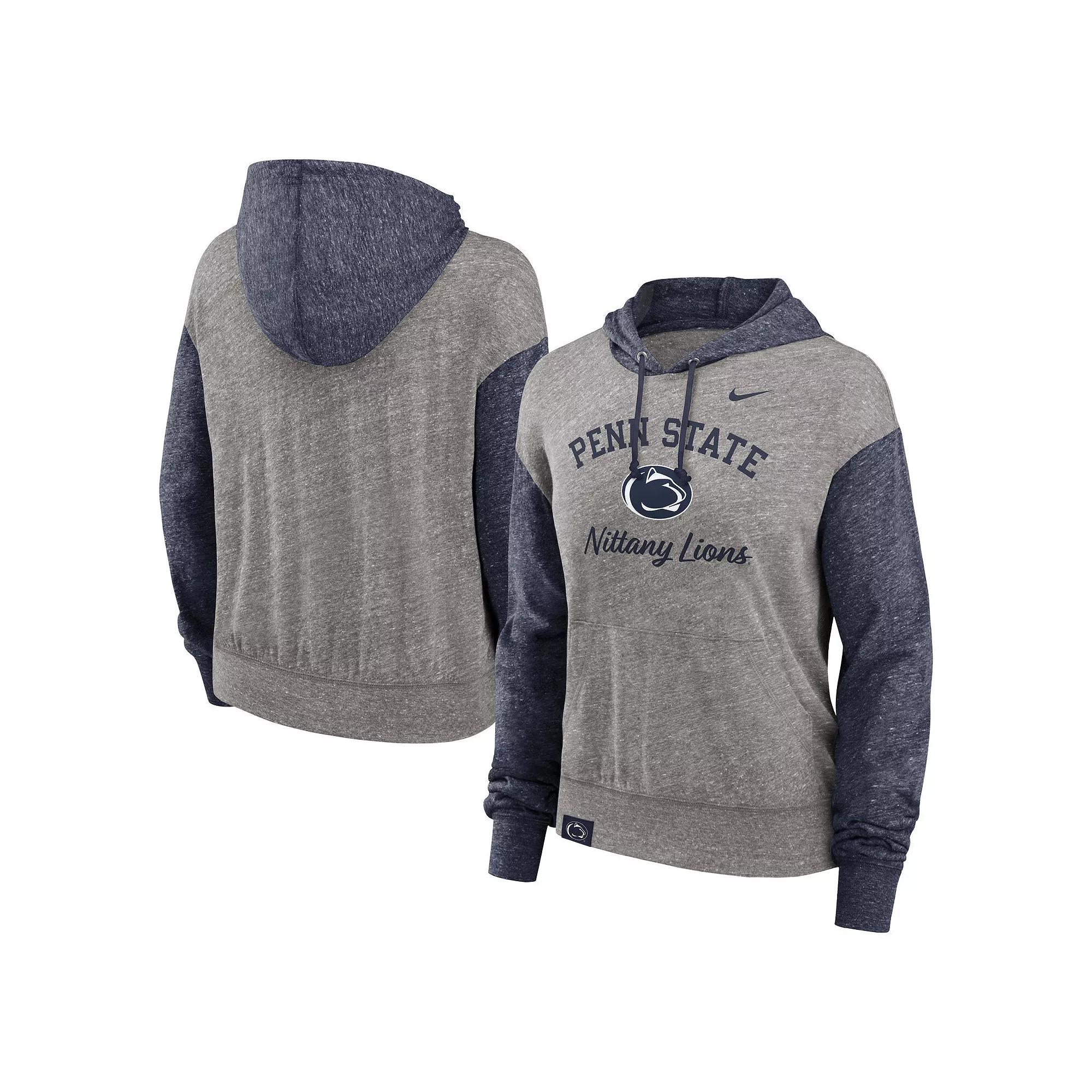 Women's Nike Heather Gray/Navy Penn State Nittany Lions Blitz Color Block Legacy Pullover Hoodie,  Product Image