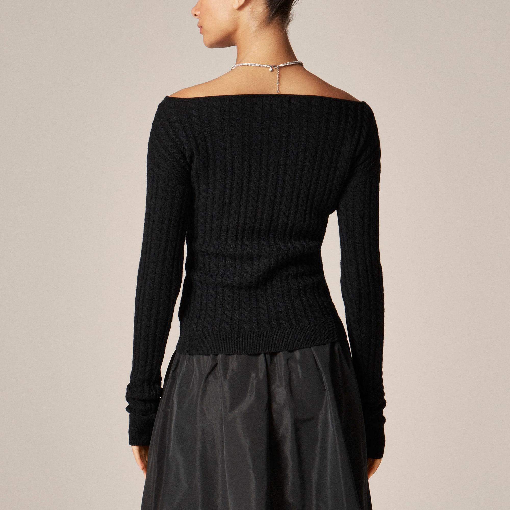 Cable-knit wide V-neck sweater in merino wool Product Image